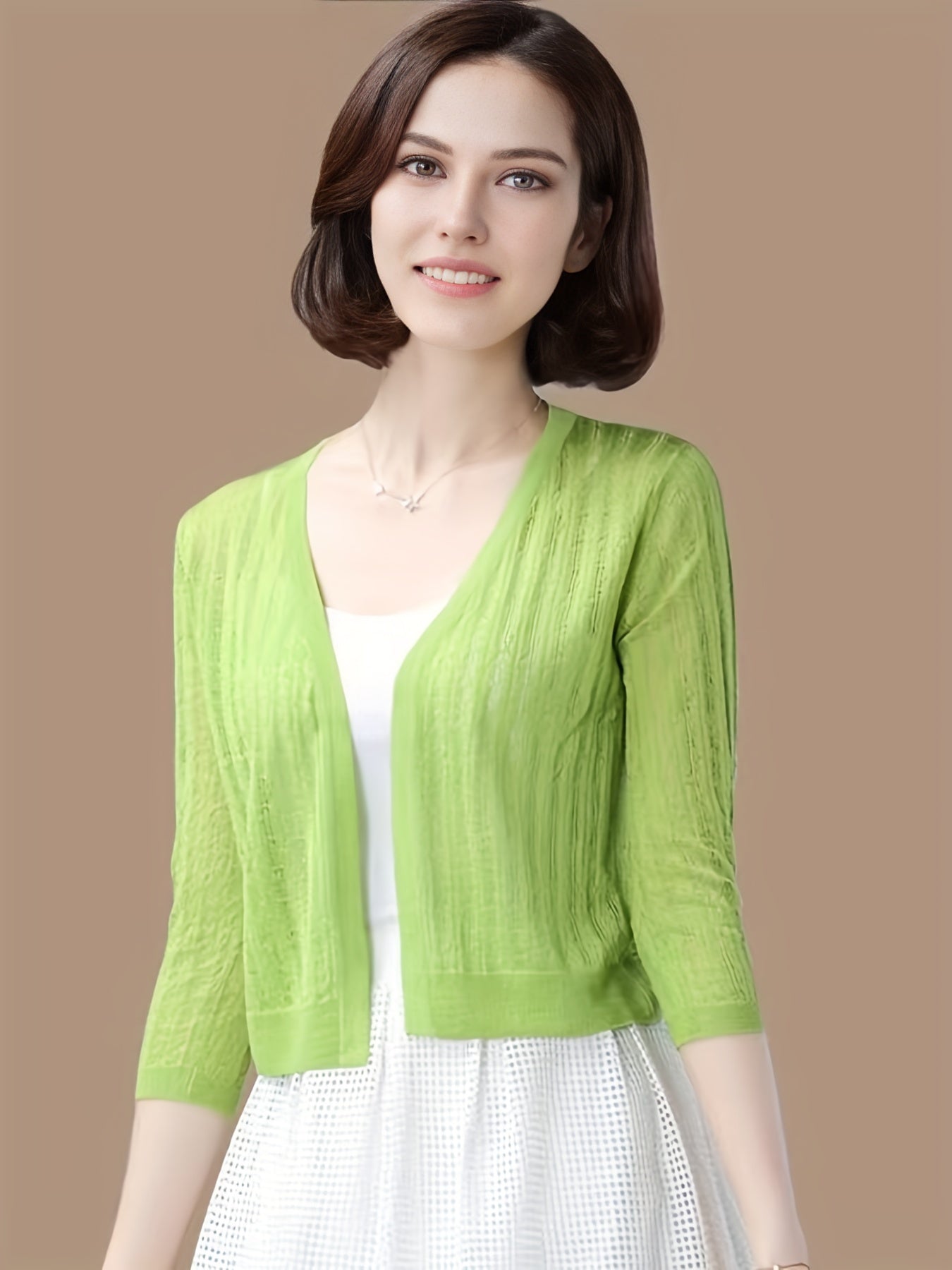 Sixsr Solid Simple Knit Cardigan, Elegant 3/4 Sleeve Versatile Sweater, Women's Clothing