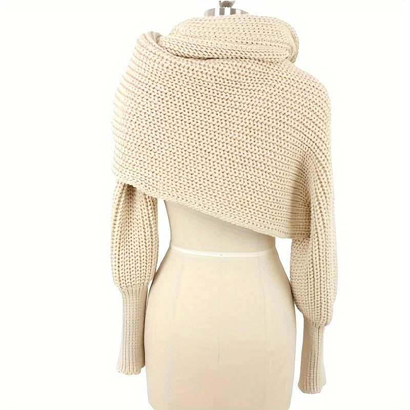 Sixsr Mature Solid Color Knitted Shawl With Long Sleeves Thick Warm Inelastic Scarf Autumn Winter Coldproof Decorative Wrapped Shawl