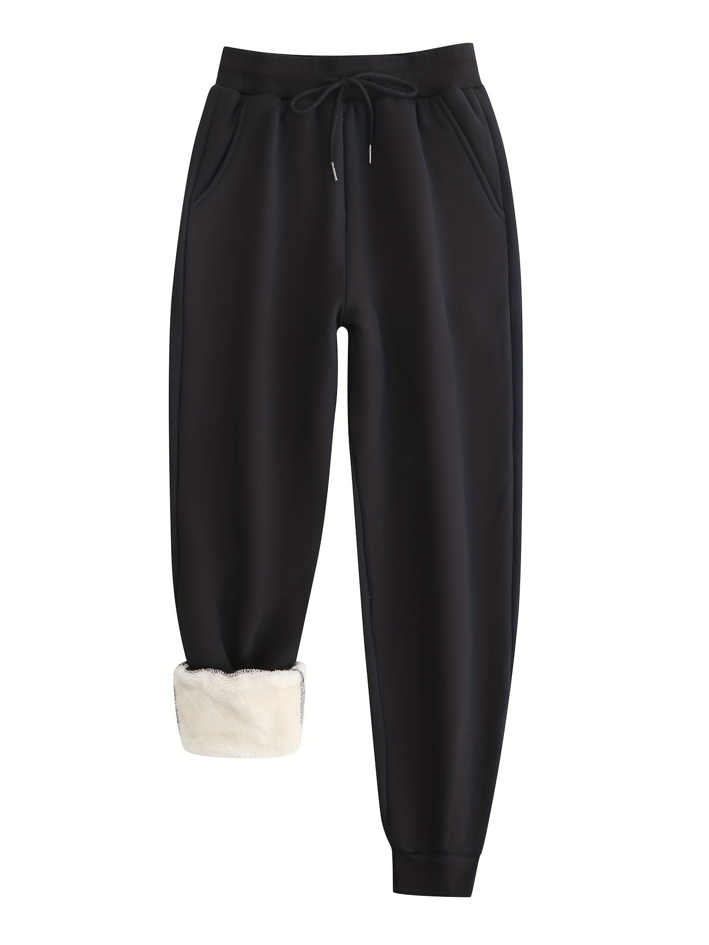 Sixsr Winter Plush Thermal Pants, Casual Drawstring Pocket Pants, Women's Clothing