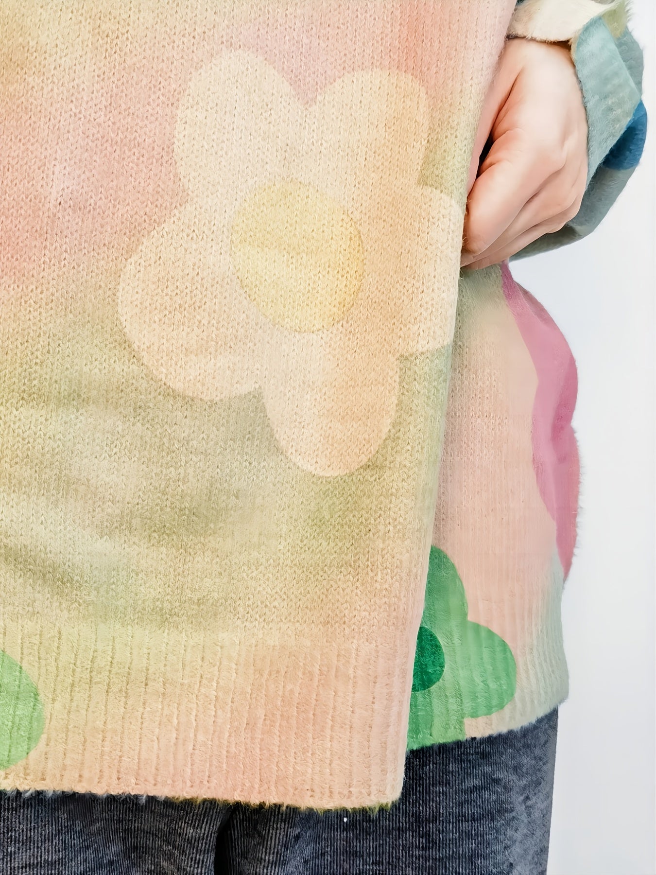 Sixsr Loose Flower Pattern Sweater, Crew Neck Long Sleeve Sweater, Casual Tops For Fall & Winter, Women's Clothing