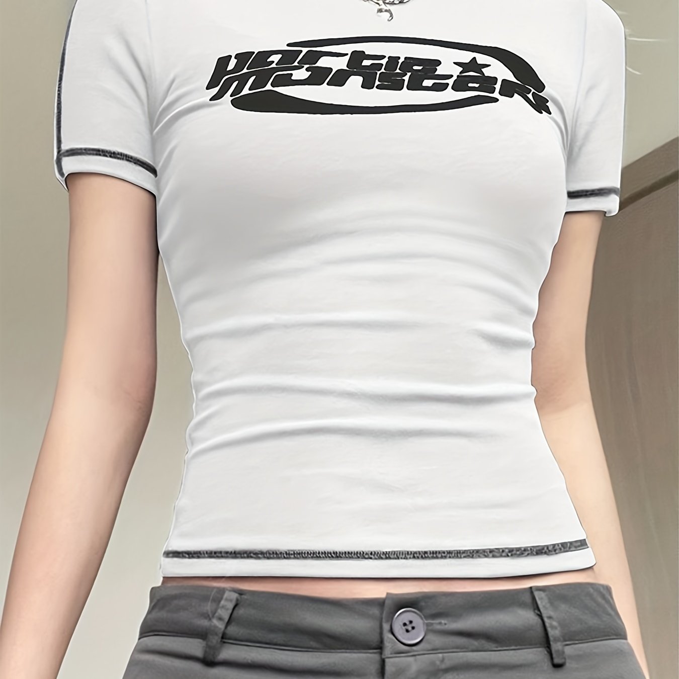 Sixsr Y2K Short Sleeve T-Shirt, Summer Casual Top, Women's Clothing