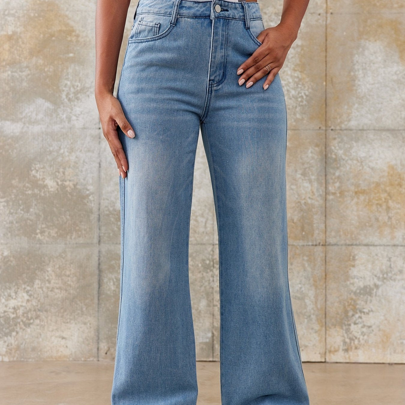 Sixsr Washed Loose Fit Straight Jeans, Slant Pockets Non-Stretch Casual Denim Pants, Women's Denim Jeans & Clothing