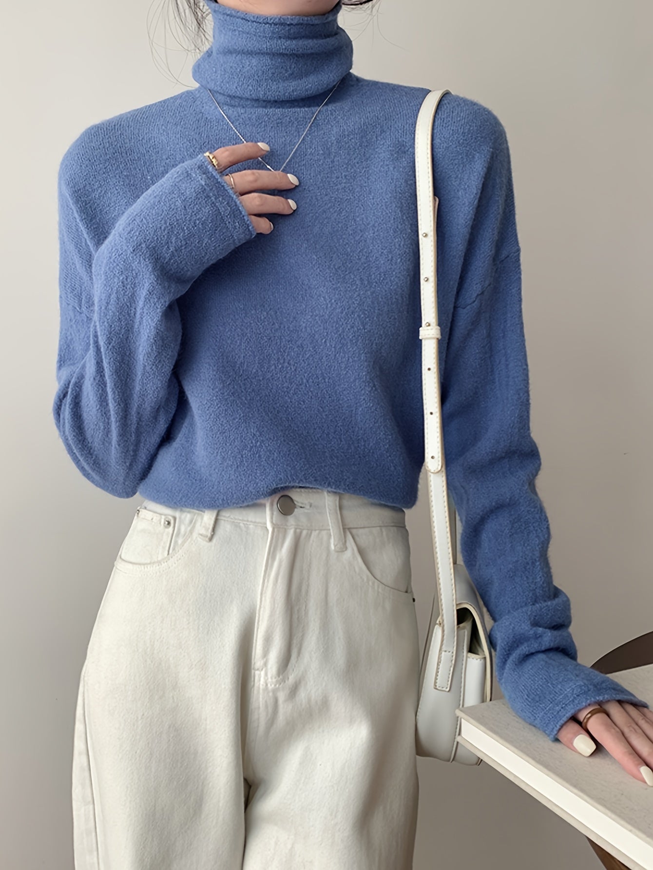Sixsr Solid Turtle Neck Pullover Sweater, Casual Long Sleeve Versatile Inner Wear Sweater, Women's Clothing