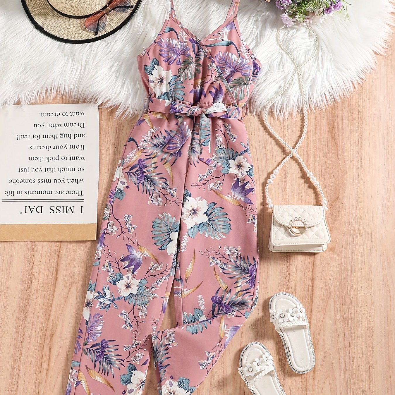Girls Casual Floral Print Summer Overall Clothes