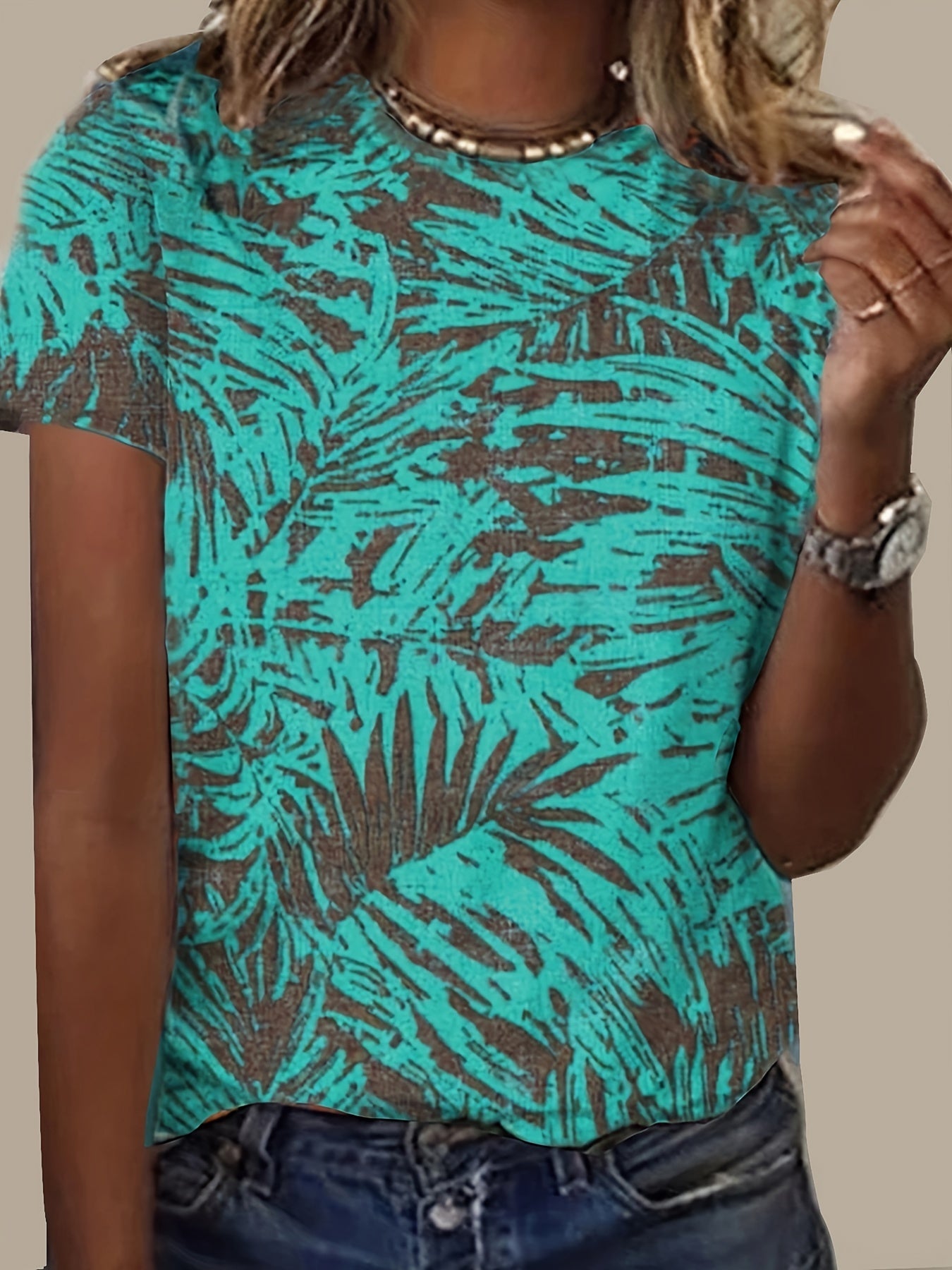 Sixsr Random Print Short Sleeve T-Shirt, Casual Crew Neck T-shirt For Spring & Summer, Women's Clothing