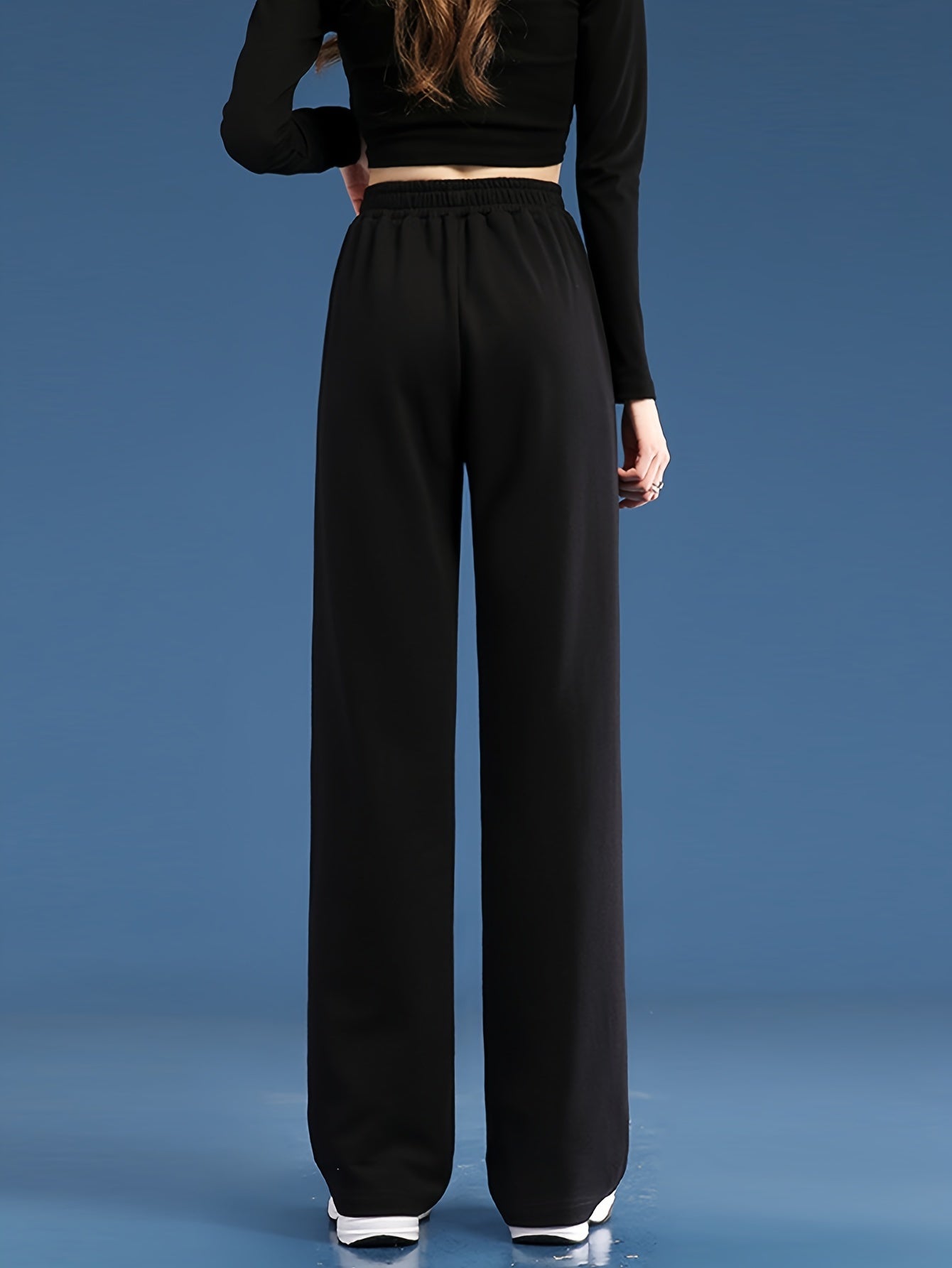 Sixsr Solid Draped Straight Leg Pants, Casual High Waist Loose Pants, Women's Clothing