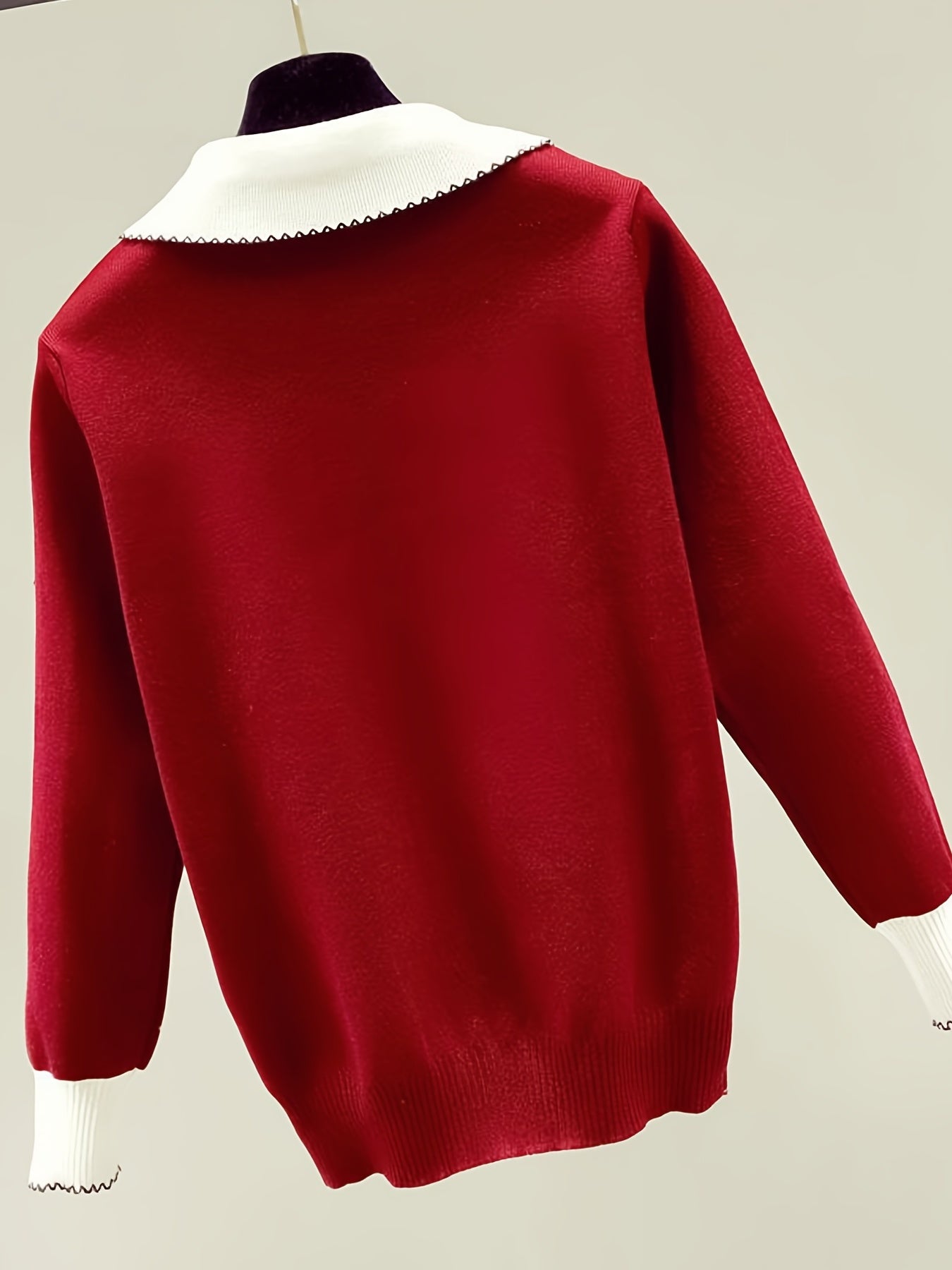 Sixsr Long Sleeve Shirt Collar Sweater, Spring & Fall Elegant Casual Warm Sweater, Women's Clothing