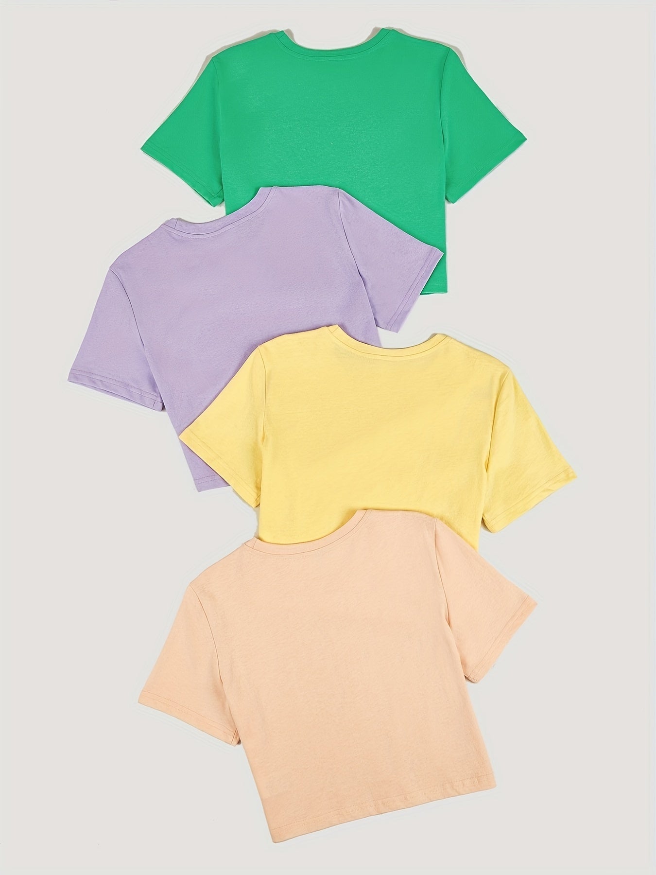 Sixsr Solid Basic 4pcs T-shirt, Casual Crew Neck Short Sleeve Summer T-shirt, Women's Clothing