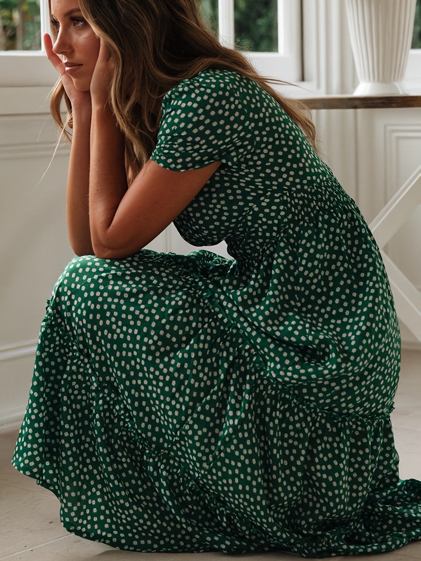Sixsr Floral Print Square Neck Dress, Boho Puff Sleeve High Waist Tiered Flowy Summer Maxi Dresses, Women's Clothing