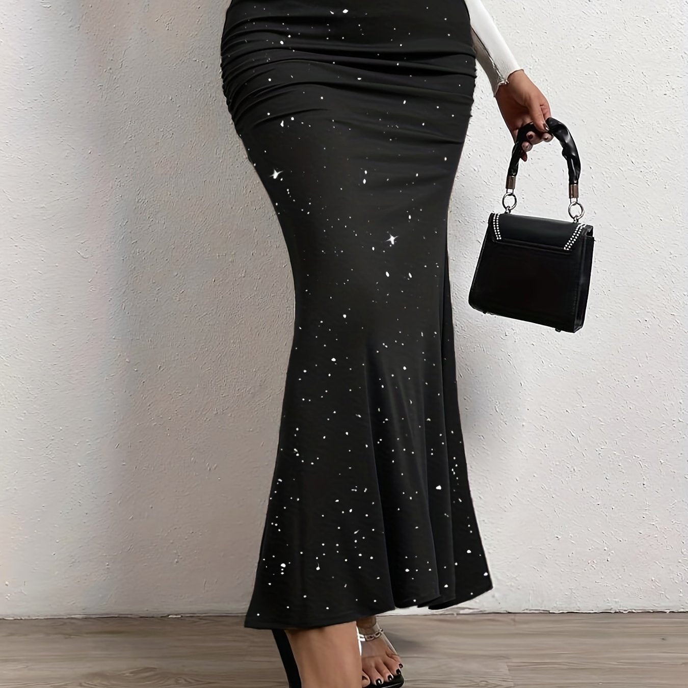 Elegant Sequin Ruched High Waist Skirt for Women - Perfect for Spring & Summer Fashion