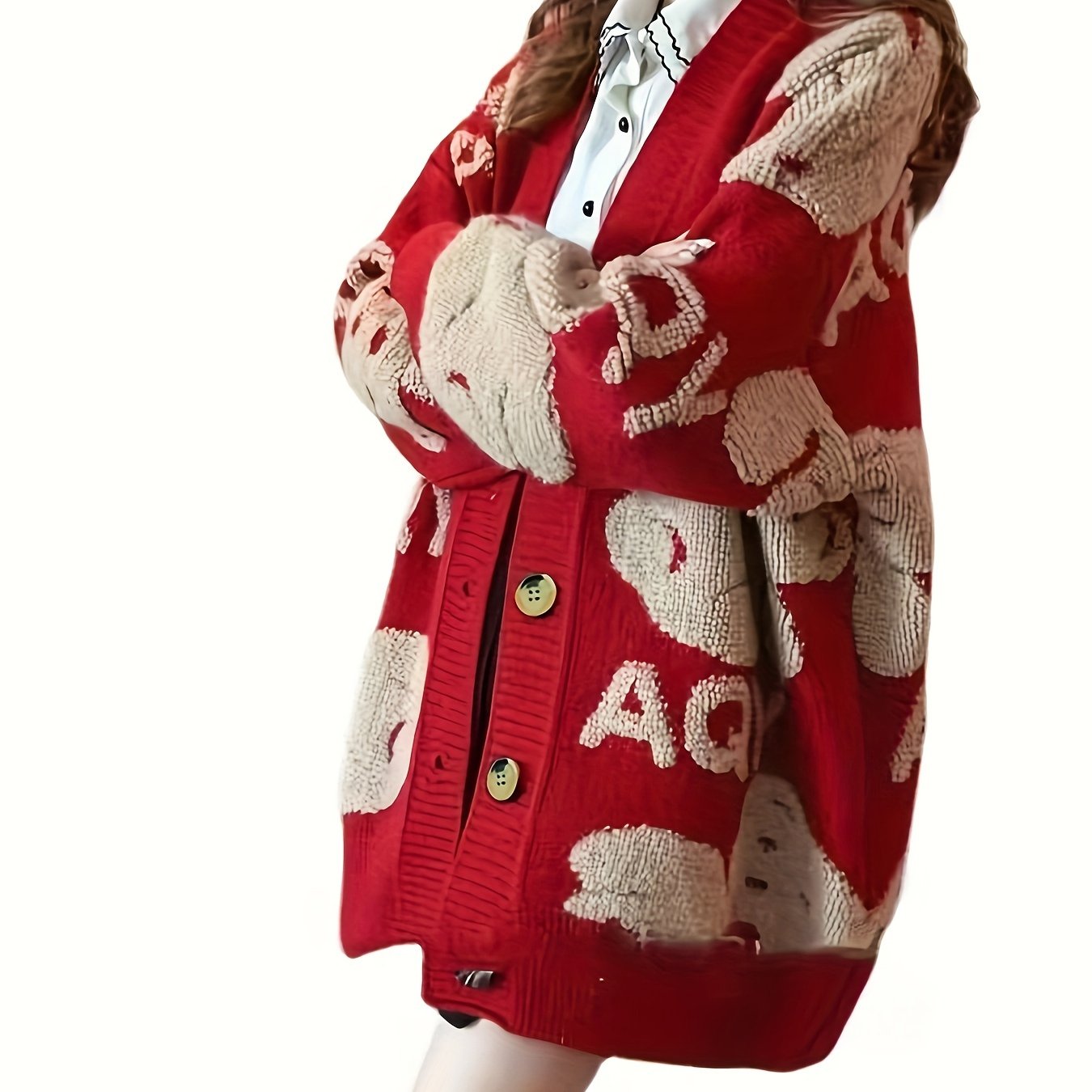 Sixsr Letter Pattern Button Front Cardigan, Casual Long Sleeve Cardigan For Spring & Fall, Women's Clothing