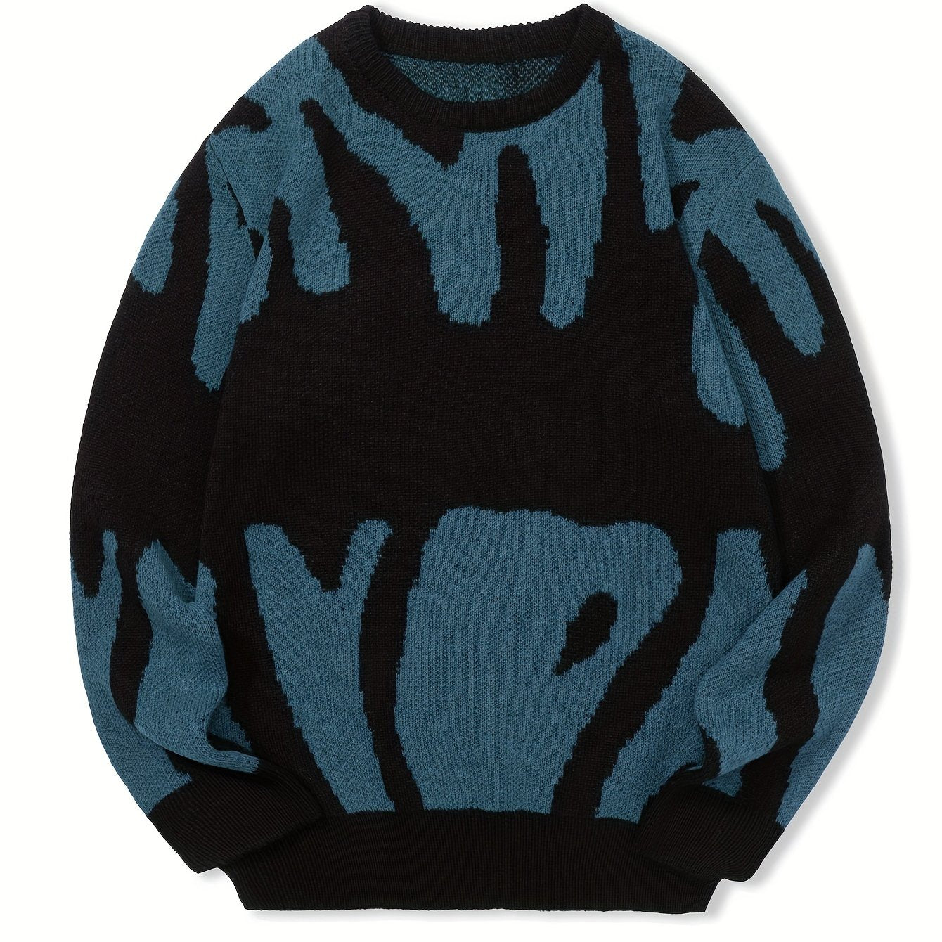 Sixsr All Match Knitted Letter Print Sweater, Men's Casual Warm Slightly Stretch Crew Neck Pullover Sweater For Men Fall Winter