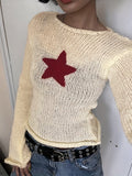 Sixsr Y2K Star Pattern Boat Neck Pullover Sweater, Casual Long Sleeve Sweater For Spring & Fall, Women's Clothing