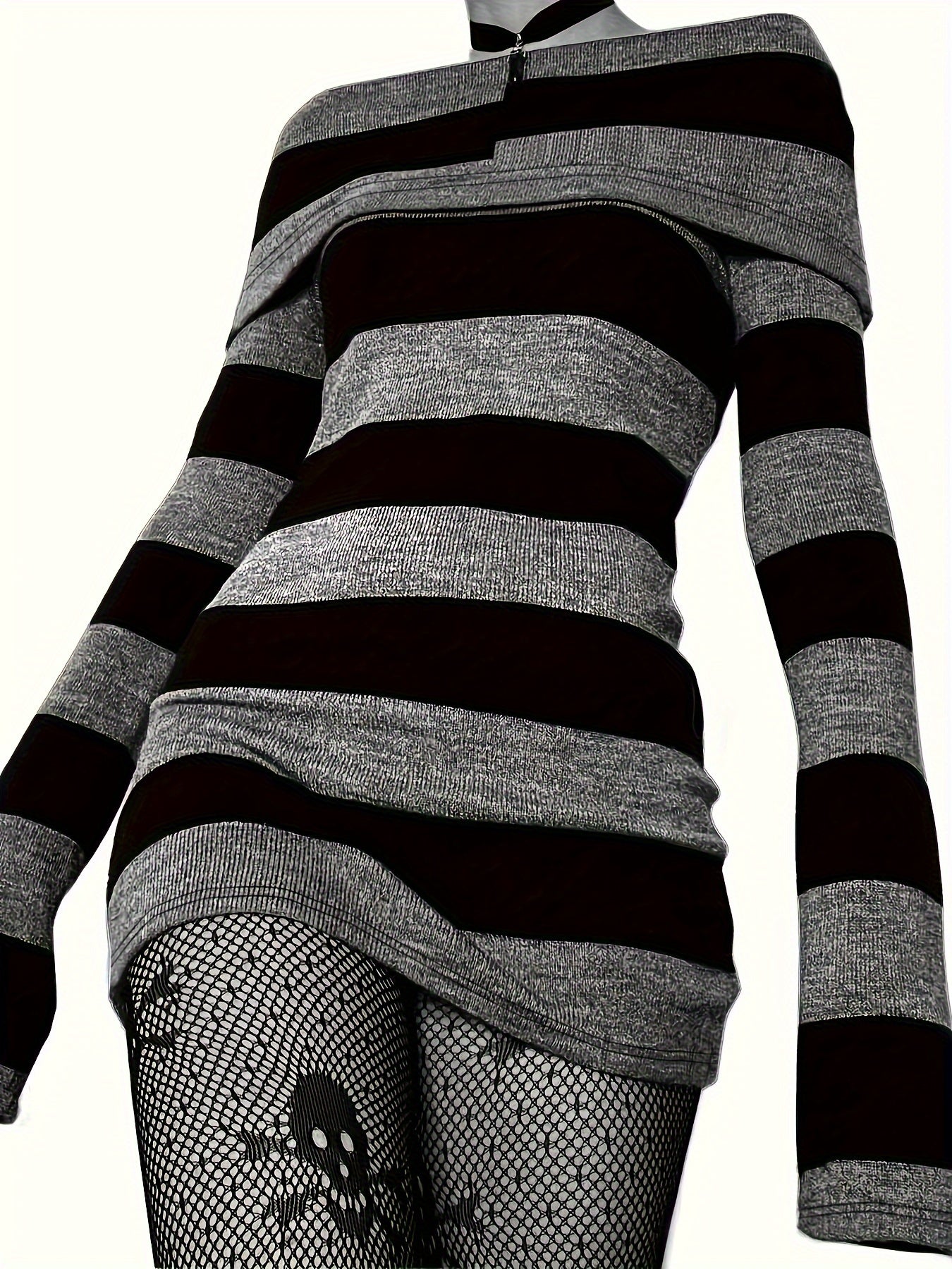 Sixsr Striped Print Foldover Dress, Casual Long Sleeve Bodycon Dress, Women's Clothing