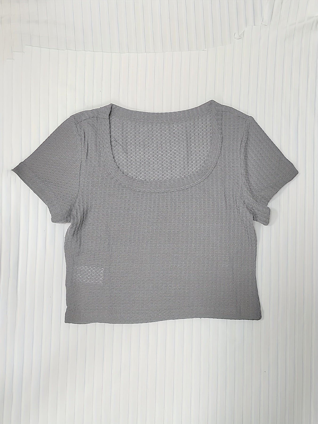 Sixsr Basics Solid Crew Neck Slim Crop T-shirt, Casual Short Sleeve Fashion Summer T-Shirts Crop Tops, Women's Clothing