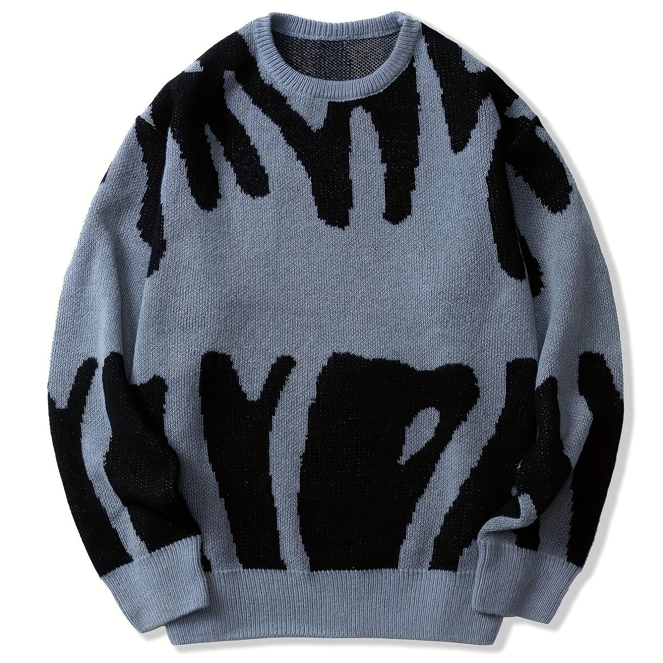 Sixsr All Match Knitted Letter Print Sweater, Men's Casual Warm Slightly Stretch Crew Neck Pullover Sweater For Men Fall Winter