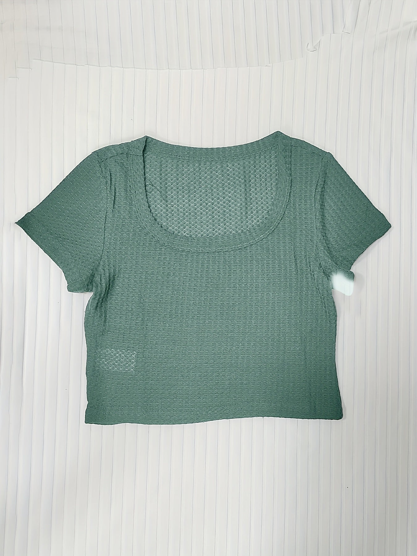Sixsr Basics Solid Crew Neck Slim Crop T-shirt, Casual Short Sleeve Fashion Summer T-Shirts Crop Tops, Women's Clothing