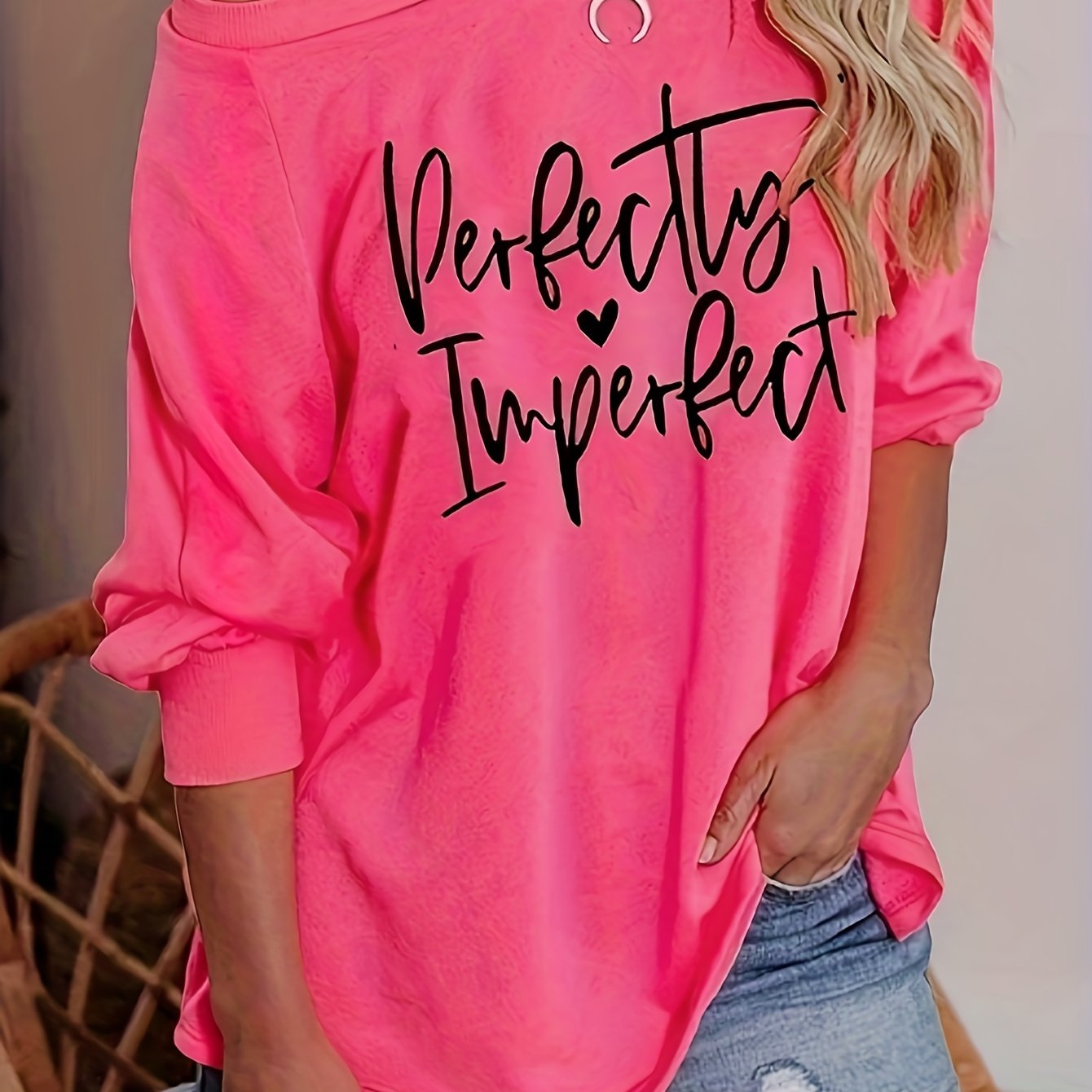 Sixsr Letter Print Raglan Long Sleeve T-Shirt, Casual Crew Neck T-Shirt For Spring & Fall, Women's Clothing