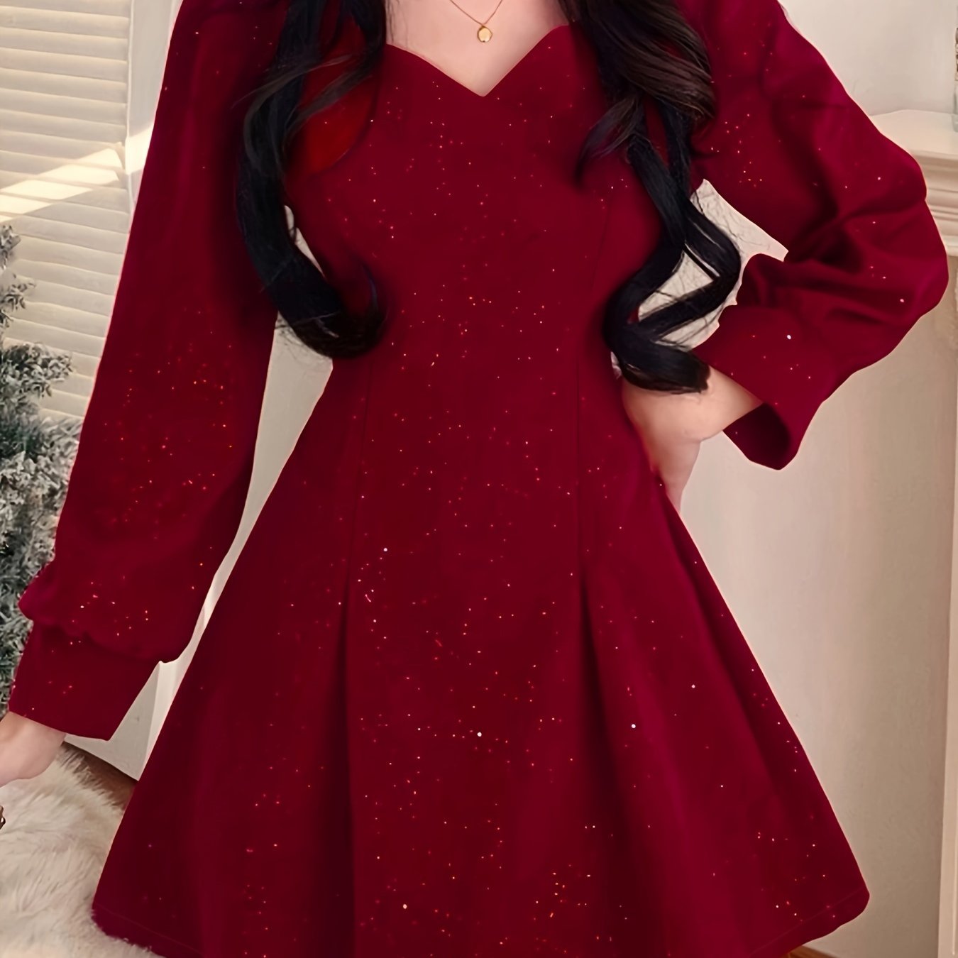 Sixsr Bow Decor Cut Out Dress, Chic Long Sleeve A-line Dress, Women's Clothing