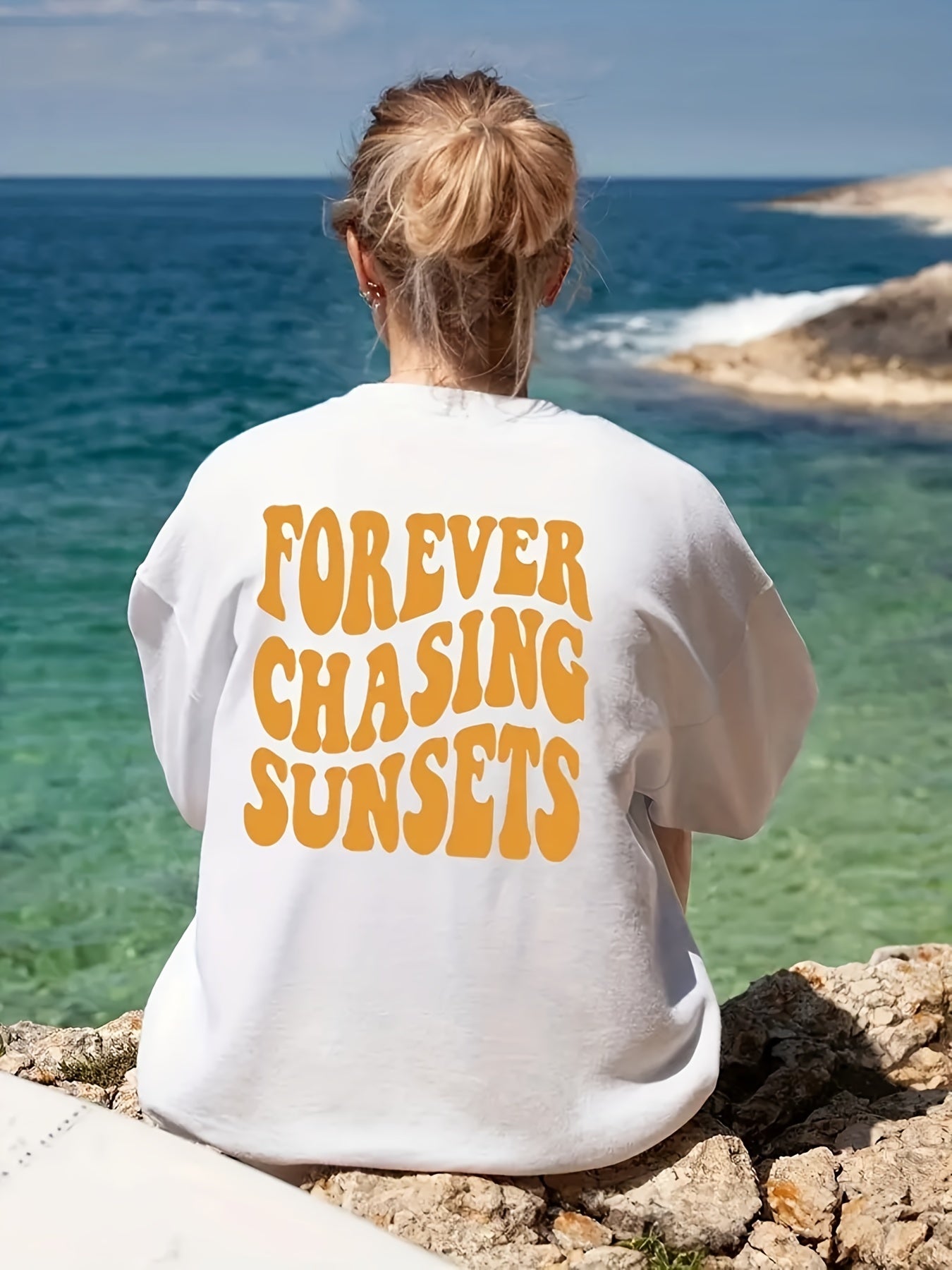 Sixsr Plus Size Casual Sweatshirt, Women's Plus Slogan Print Long Sleeve Crew Neck Slight Stretch Pullover Sweatshirt, Casual Tops For Fall & Winter, Plus Size Women's Clothing