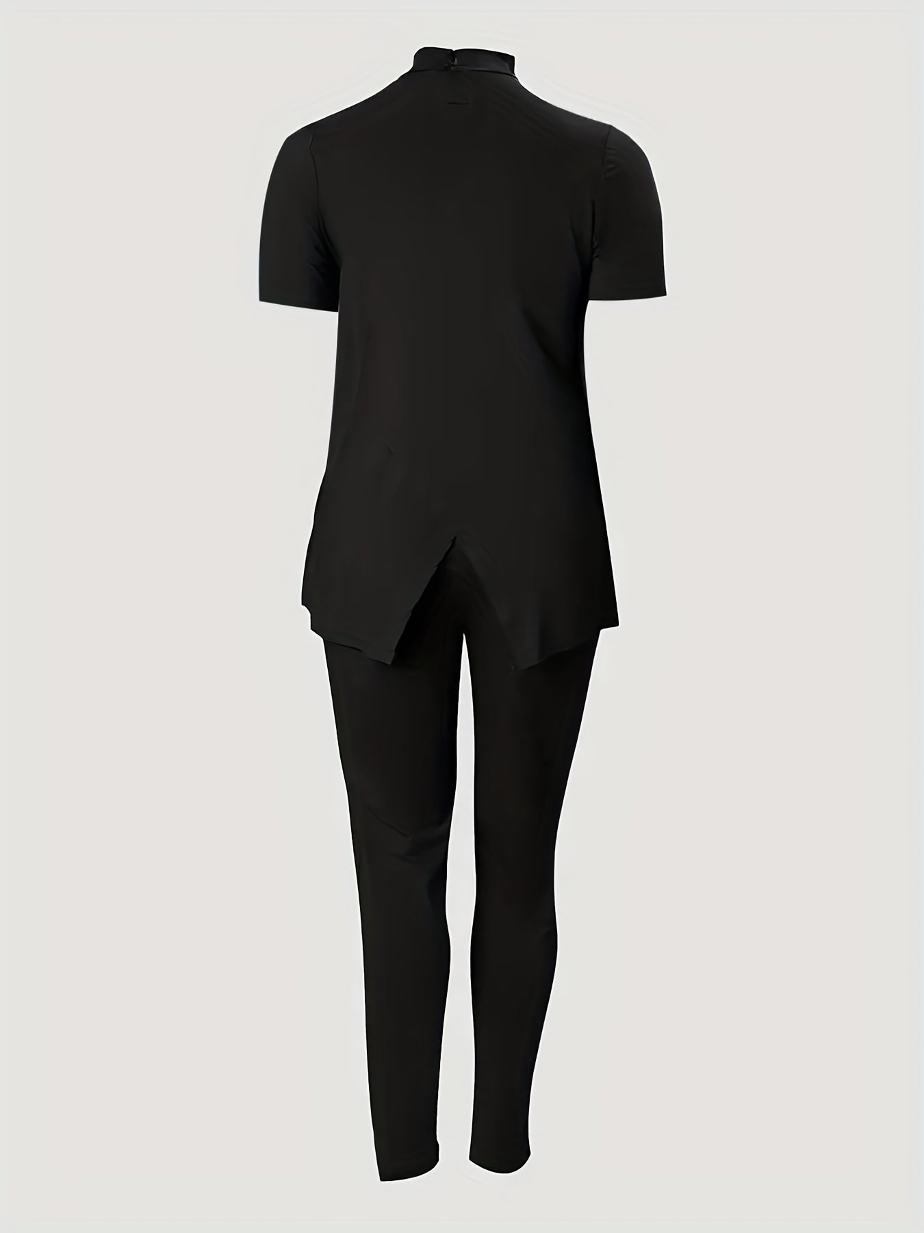 Women's two-piece Solid Casual Set - Split Short Sleeve Tee & High Waist Slim Pants Outfit for Comfortable and Stylish Look
