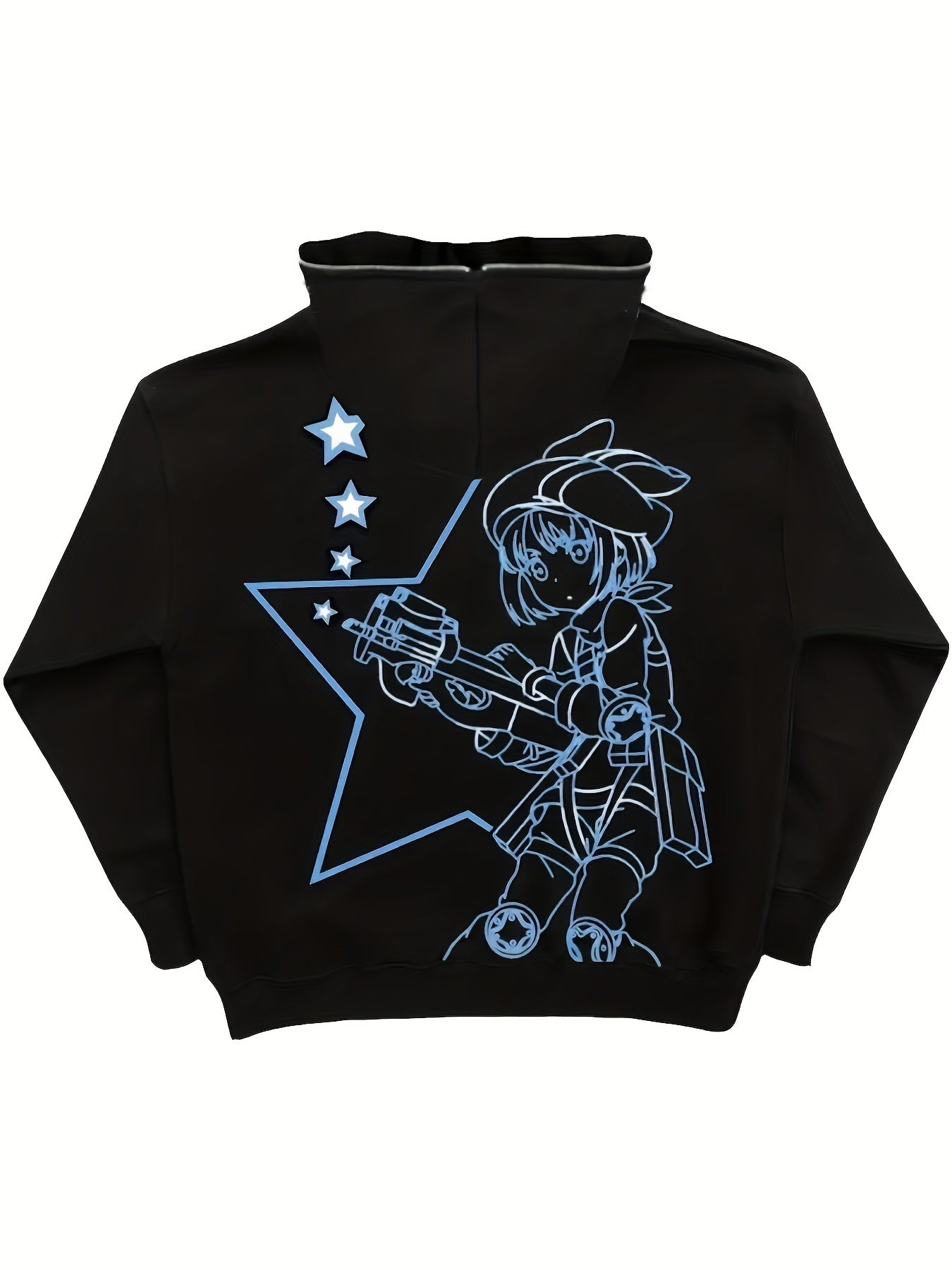 Sixsr Y2K Cartoon Figure & Letter Print Hoodie, Slant Pockets Long Sleeve Zipper Outwear, Women's Clothing