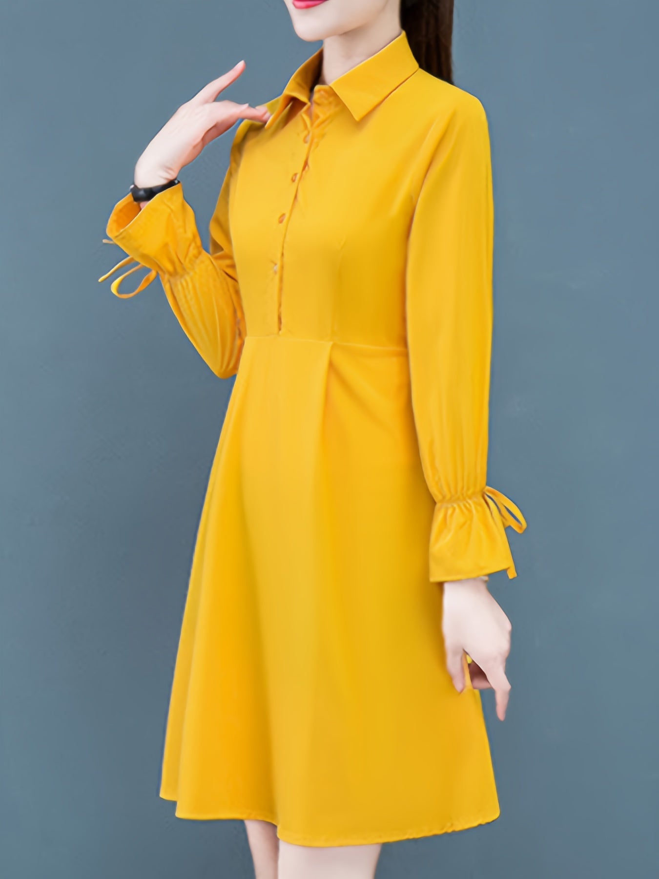Sixsr Button Front Long Sleeve Shirt Dress, Casual Tie-waist Lapel Neck Dress, Women's Clothing