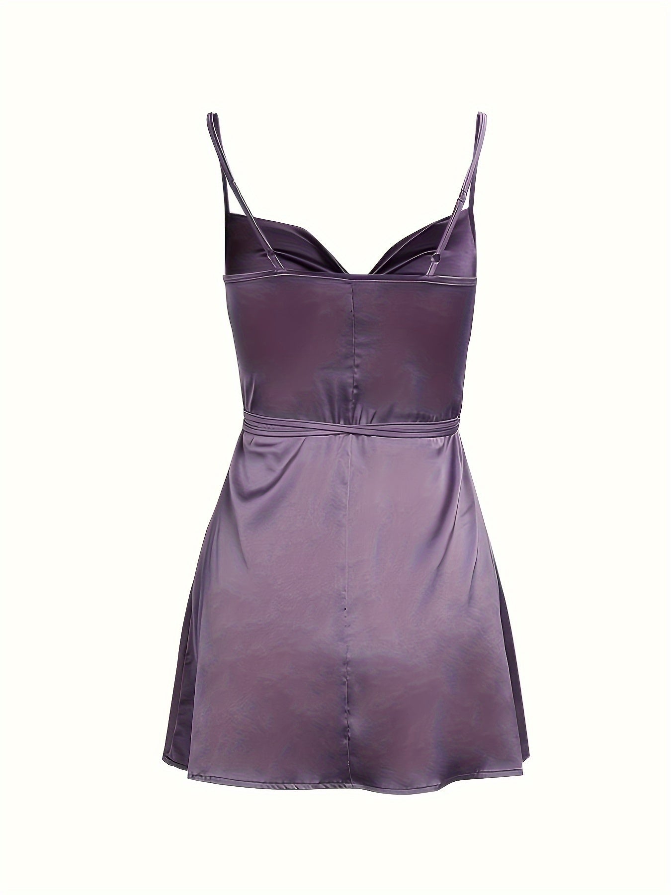Sixsr Solid Ruched Belted Cami Dress, Elegant Sleeveless V-neck Dress For Spring & Summer, Women's Clothing