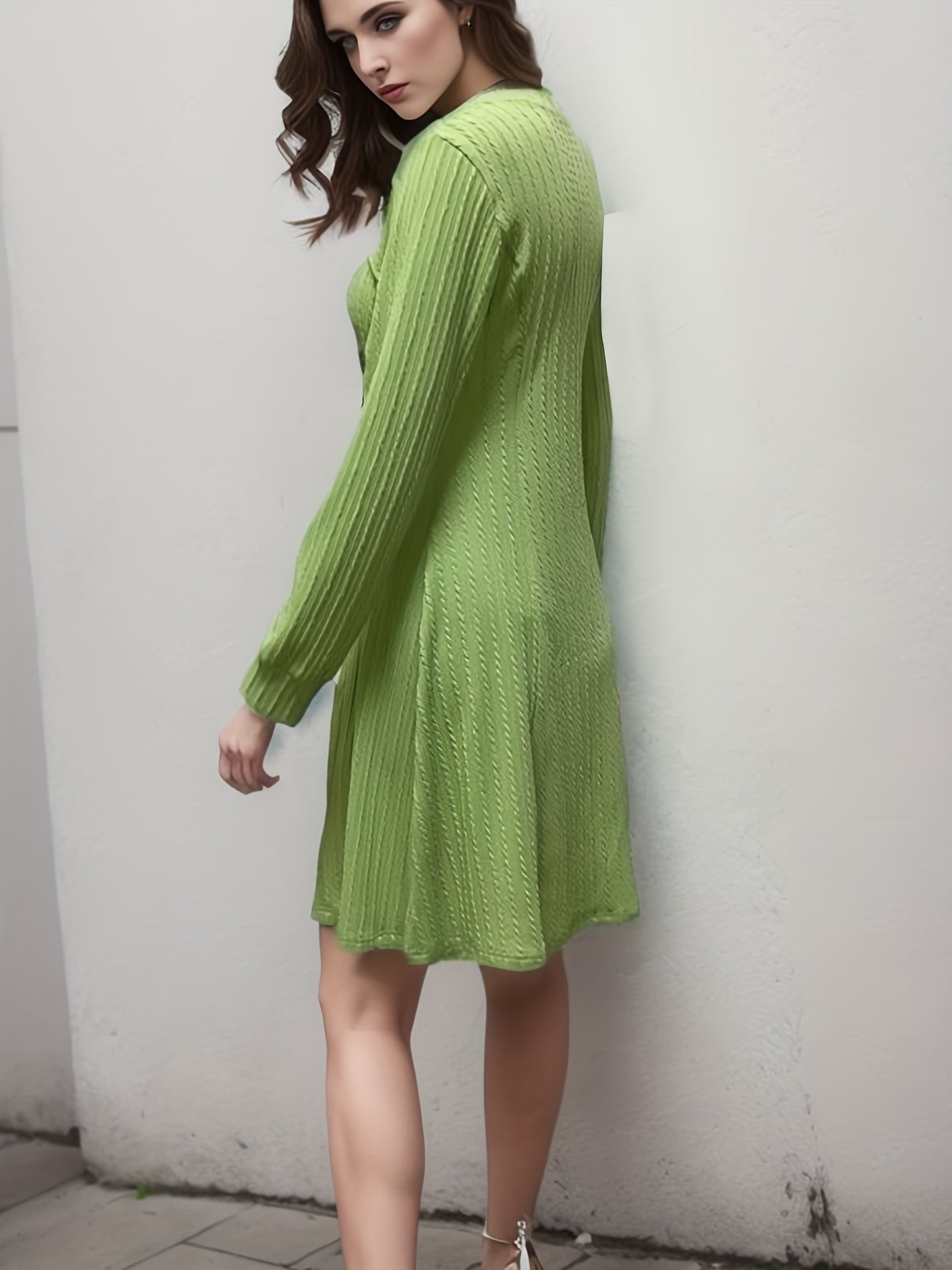 Sixsr Cut Out Solid Dress, Casual Crew Neck Long Sleeve Dress, Women's Clothing