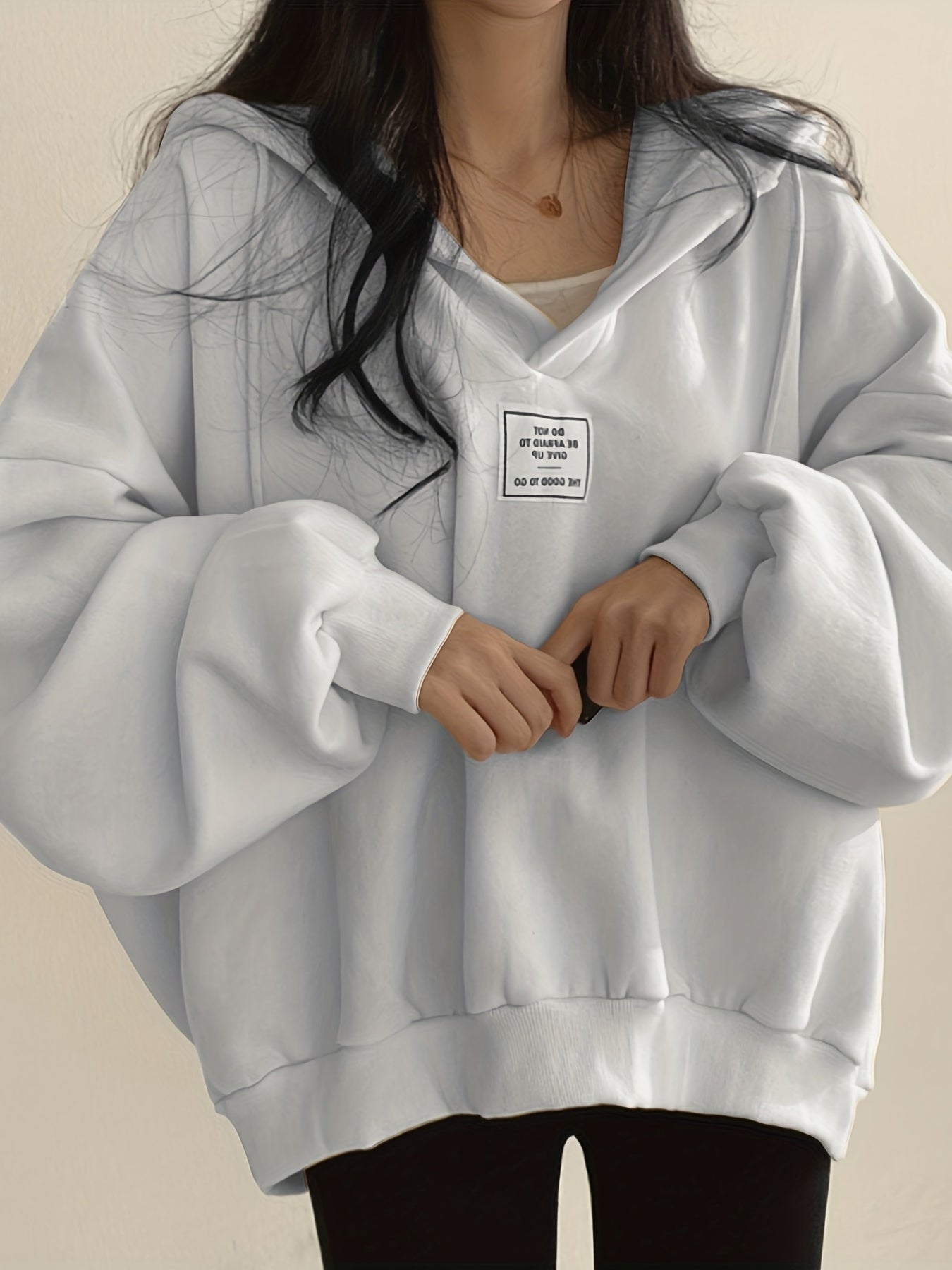 Solid Active Hooded Sweatshirts, Drawstring Fleece Lined Loose Hoodie, Women's Clothing