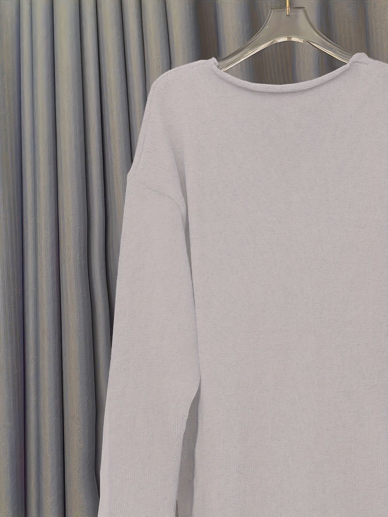 Sixsr Letter Pattern V Neck Oversized Sweater, Casual Long Sleeve Rolled Trim Sweater, Women's Clothing