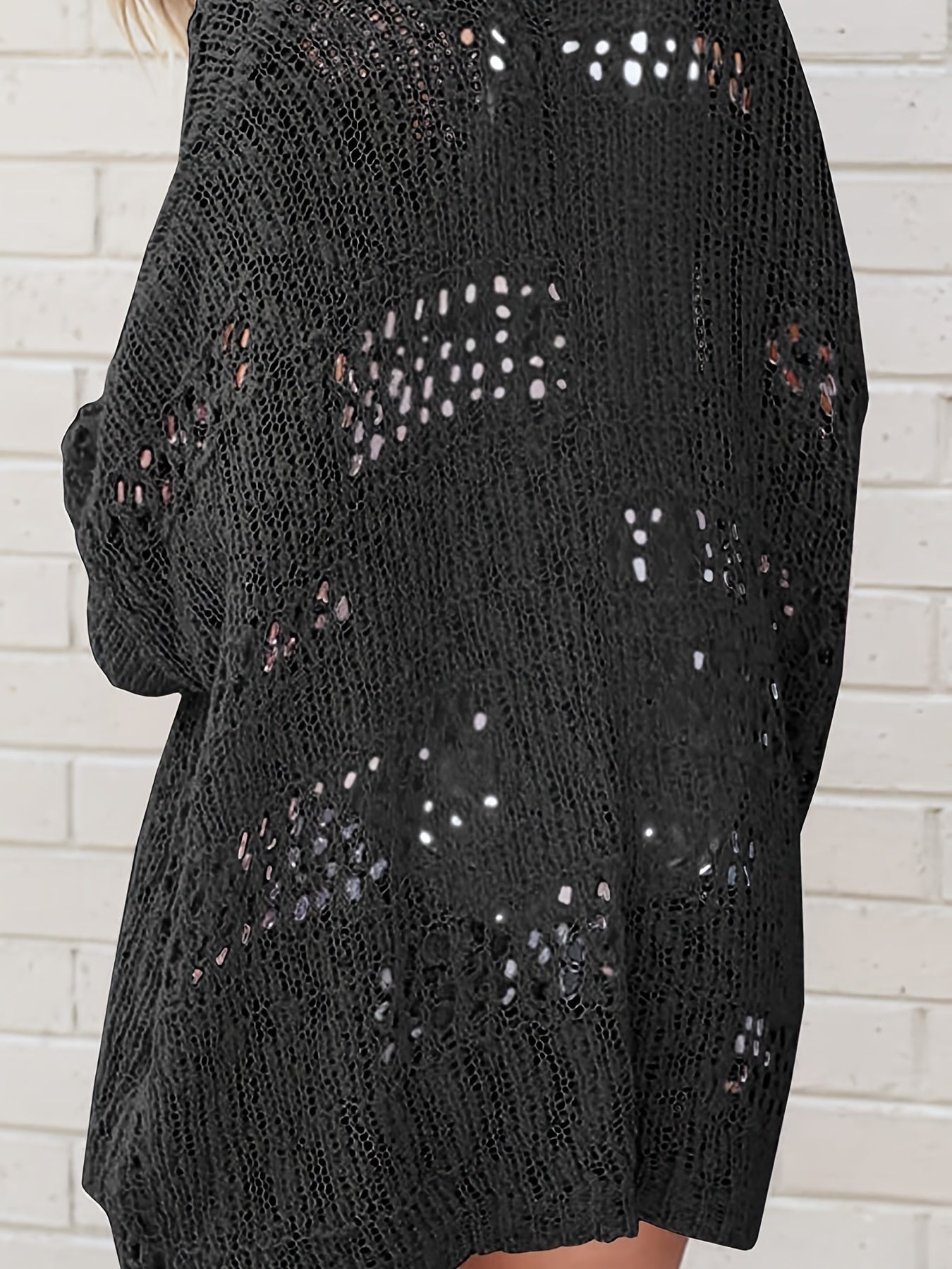 Sixsr Open Front Drop Shoulder Cardigan, Casual Long Sleeve Cardigan For Fall & Winter, Women's Clothing