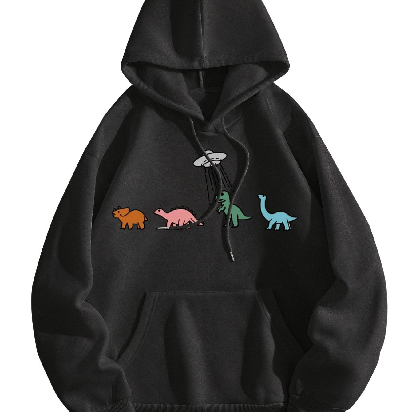 Sixsr Plus Size Casual Sweatshirt, Women's Plus Dinosaur Print Long Sleeve Drawstring Hoodie With Pockets