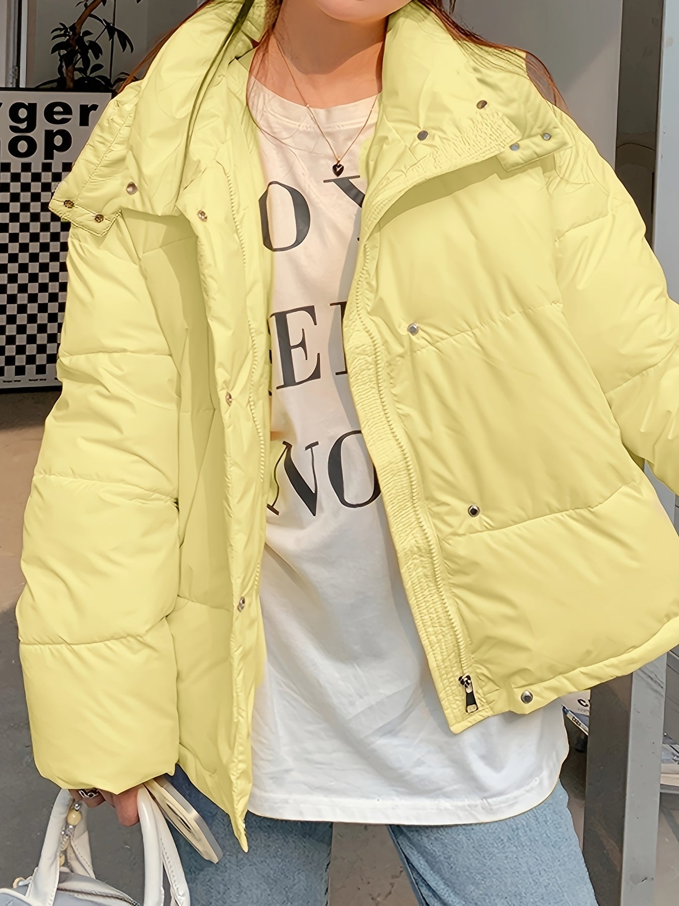 Sixsr Zip Up Hooded Warm Coat, Casual Solid Long Sleeve Winter Outerwear, Women's Clothing