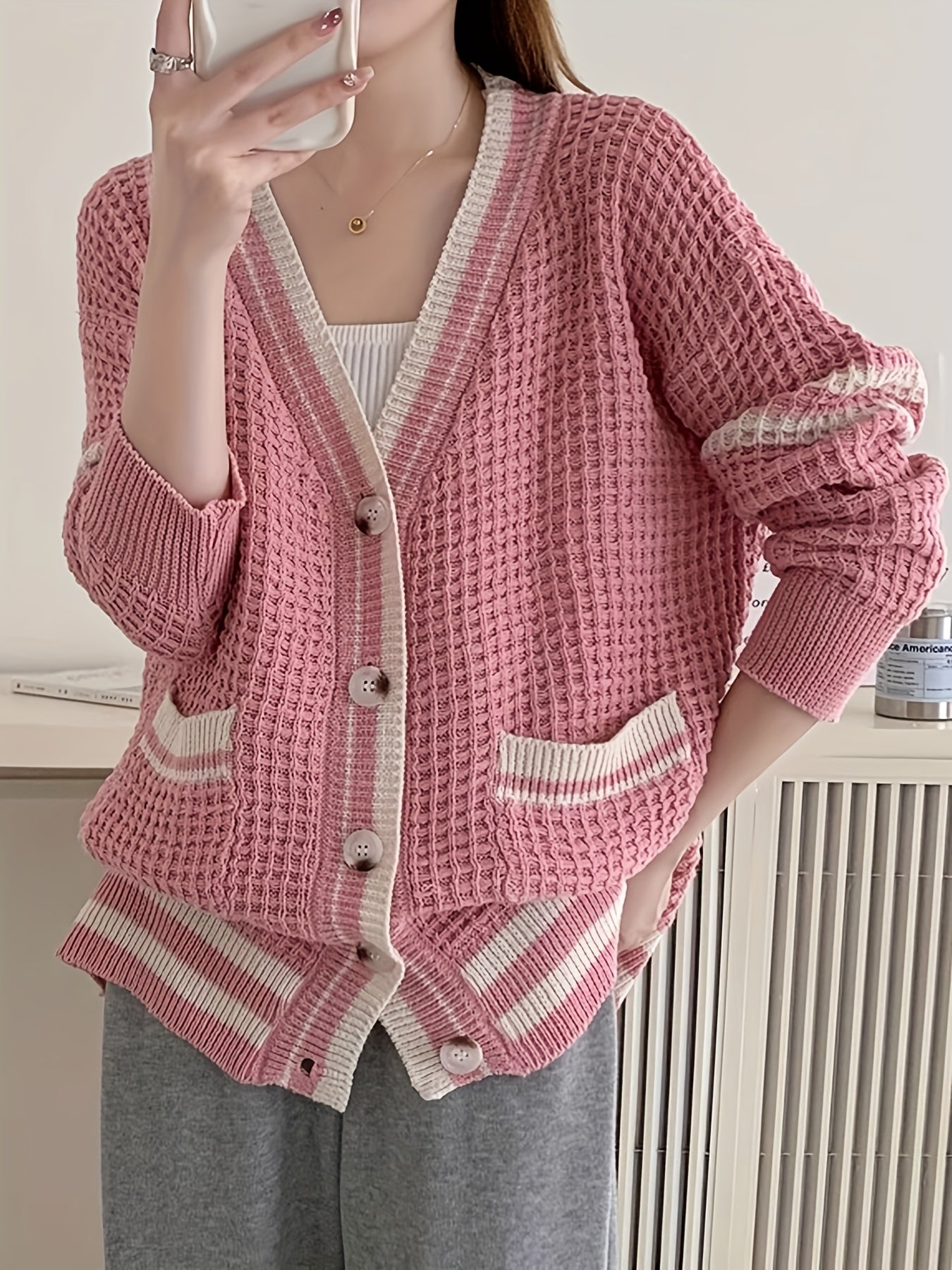 Sixsr Solid Button Front Cardigan, Casual Long Sleeve Drop Shoulder Outwear, Women's Clothing