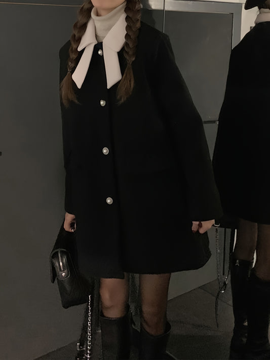 Sixsr Button Front Color Block Coat, Casual Long Sleeve Fall & Winter Outerwear, Women's Clothing