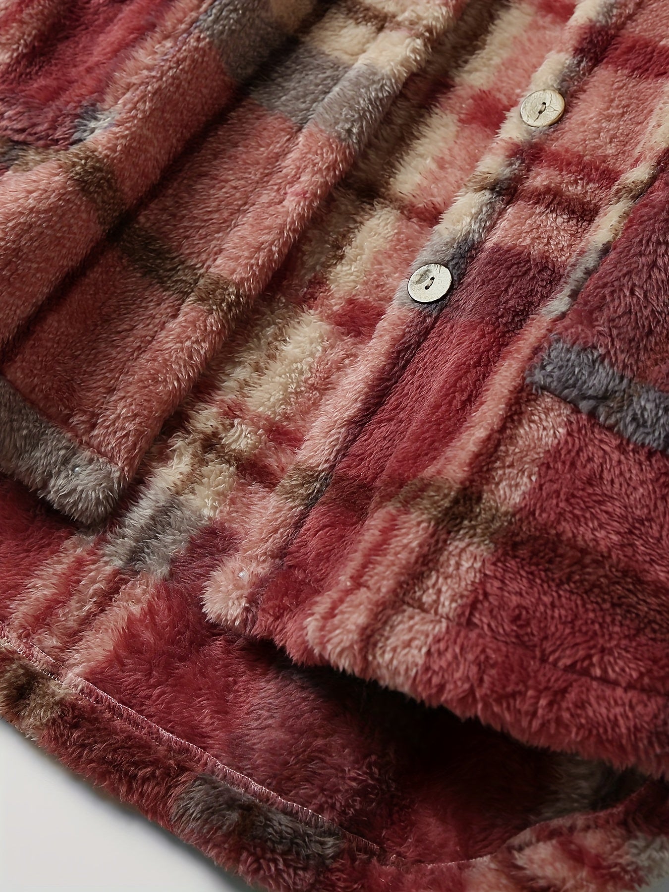 Sixsr Plus Size Casual Winter Coat, Women's Plus Plaid Pattern Fleece Liner Drop Shoulder Hooded Teddy Coat With Pockets