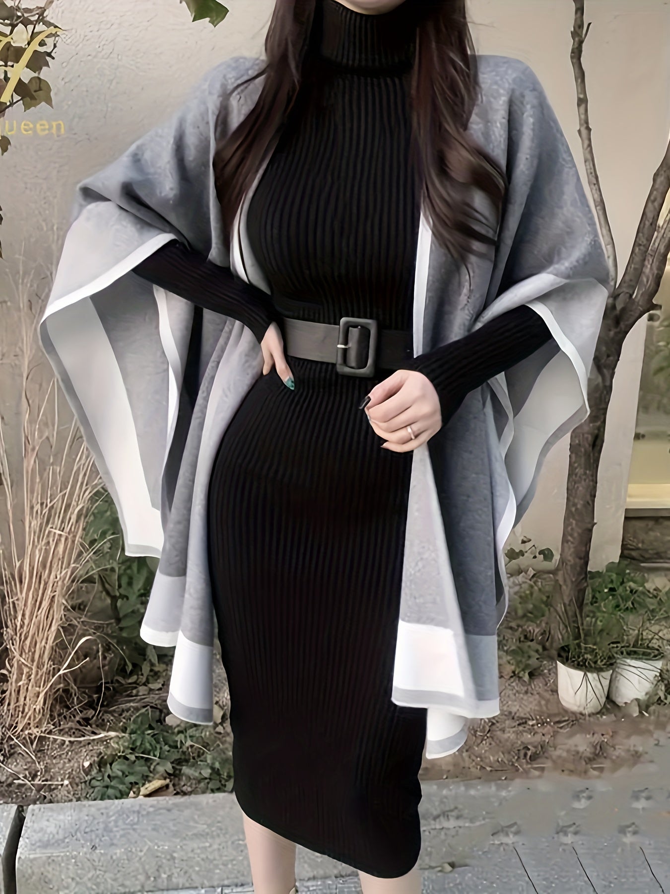 Sixsr Rib Knit Sweater Dress, Casual High Neck Long Sleeve Bodycon Dress, Women's Clothing