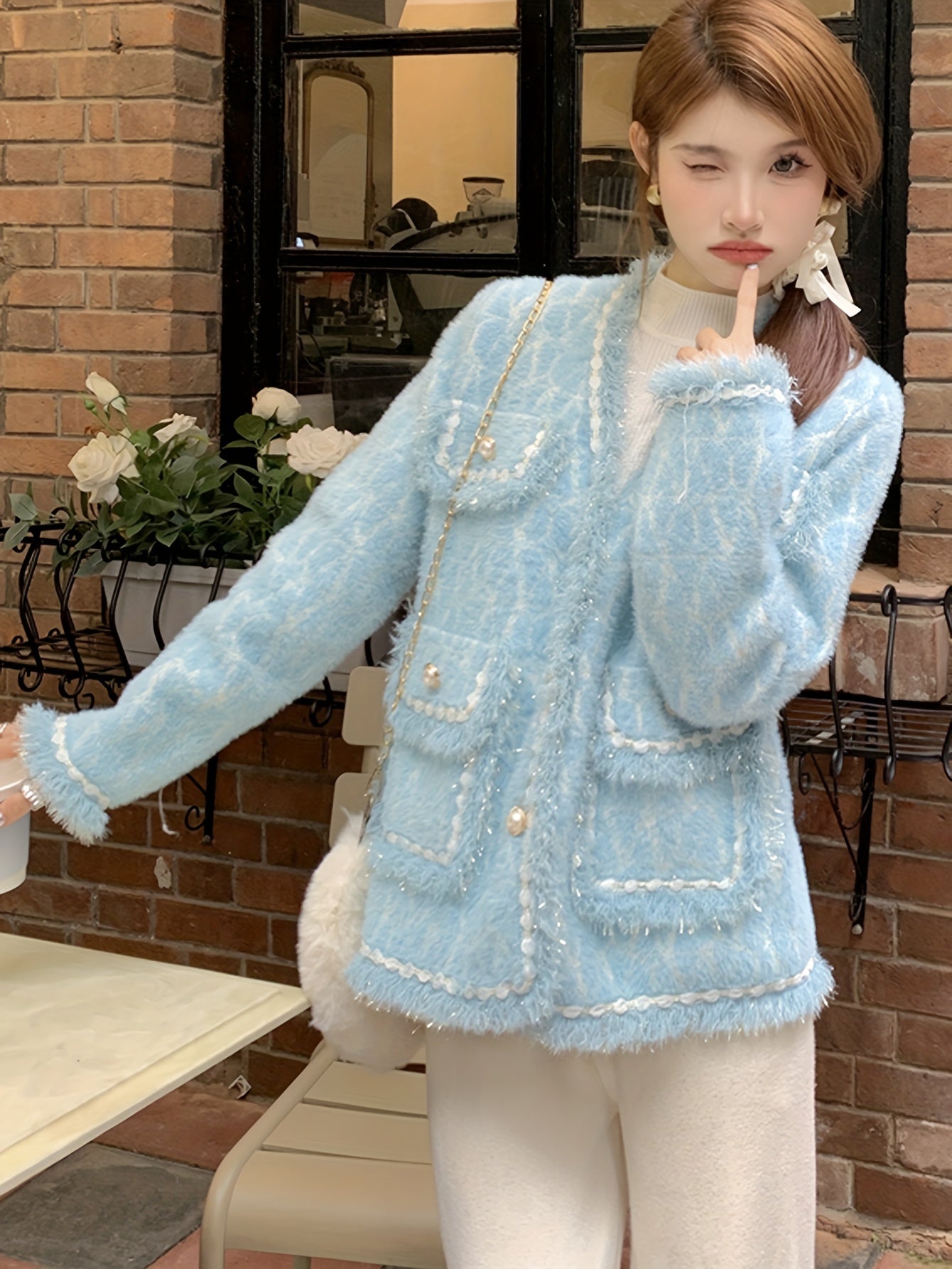 Sixsr Elegant Button Front Cardigan, Long Sleeve Contrast Trim Jacket For Fall & Winter, Women's Clothing