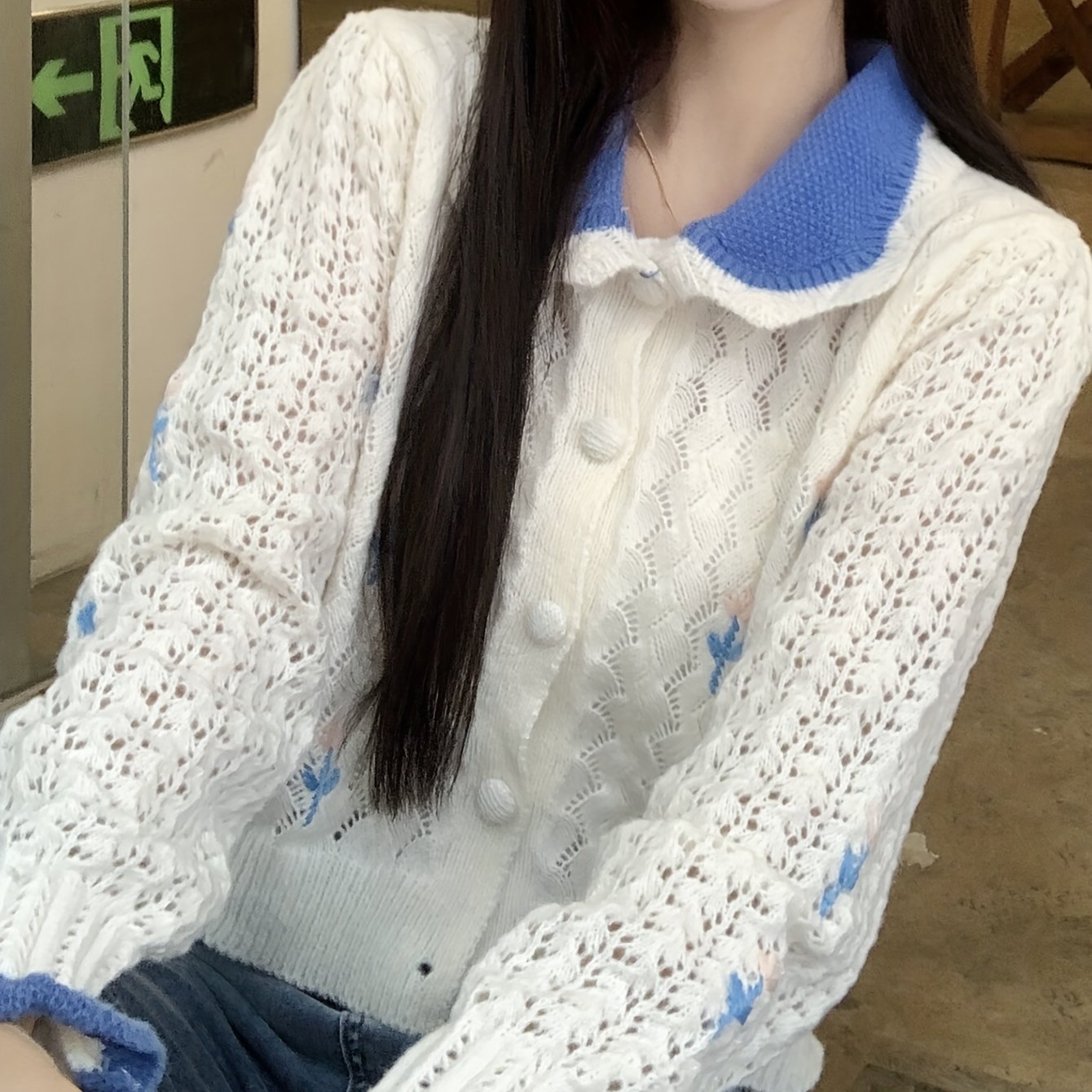 Sixsr Color Block Button Front Cardigan, Long Sleeve Pointelle Knit Cardigan, Women's Clothing