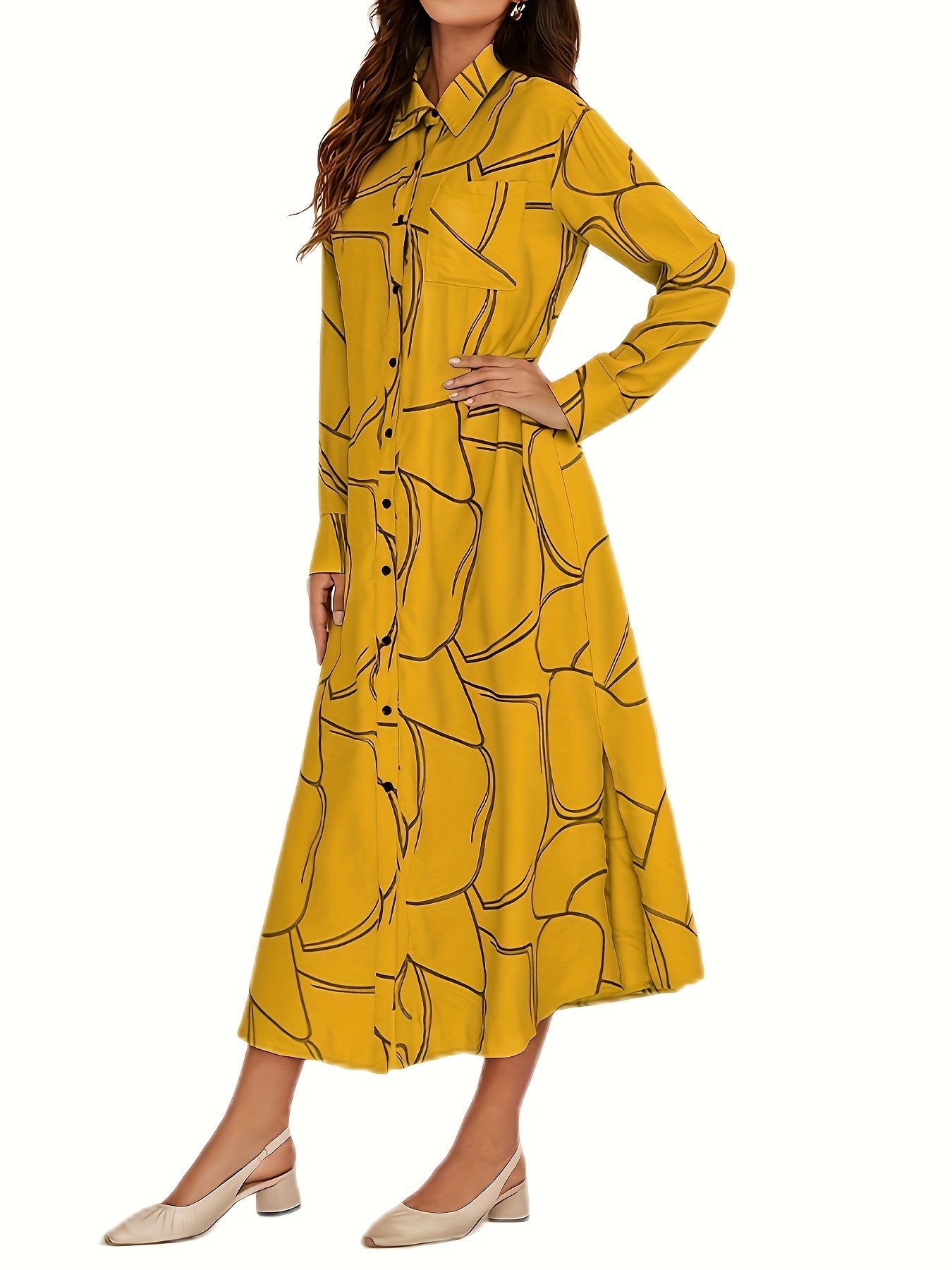 Sixsr Floral Print Button Front Dress, Casual Long Sleeve Lapel Dress, Women's Clothing