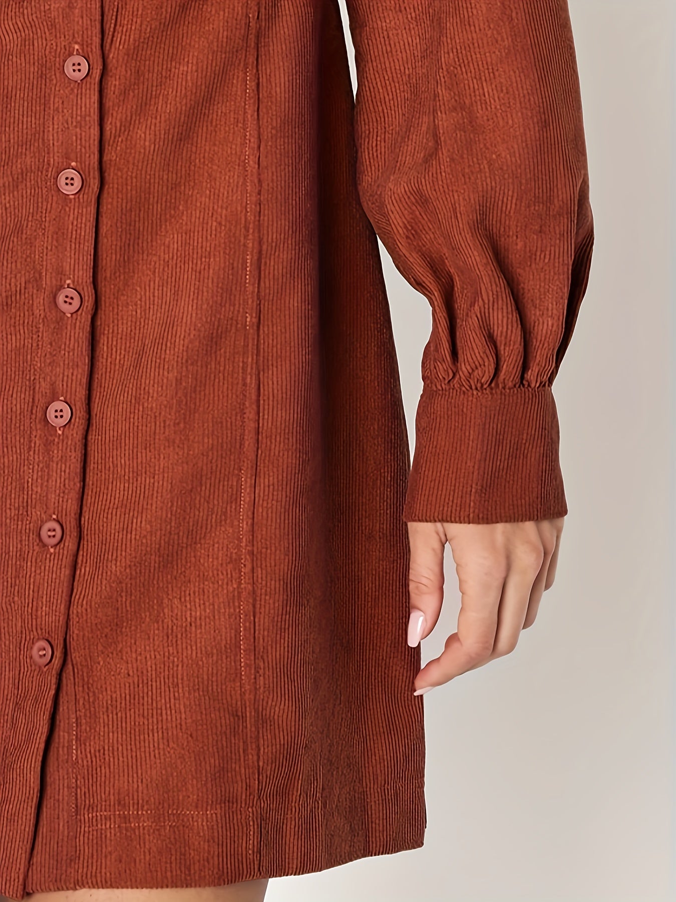 Sixsr Button Front Squared Neck Dress, Casual Solid Long Sleeve Dress, Women's Clothing