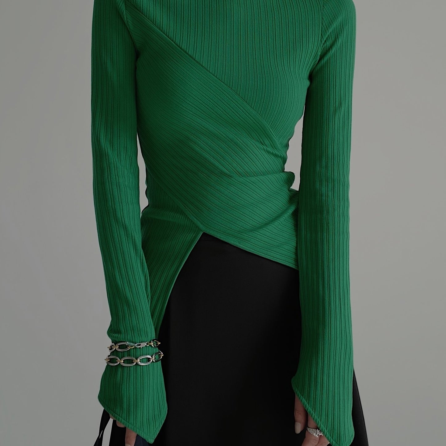 Sixsr Elegant Long Sleeve Basic T-Shirts, Solid Casual T-Shirts For Spring & Fall, Women's Clothing
