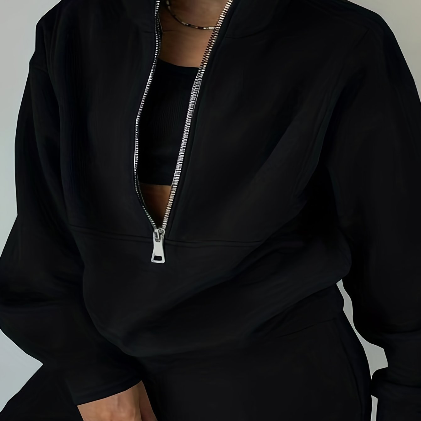 Sixsr Casual Matching Two-piece Set, Zip Up Sweatshirt & Solid Sweatpants Outfits, Women's Clothing
