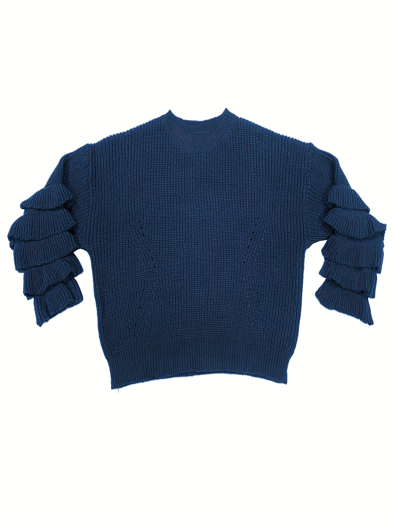 Sixsr Plus Size Elegant Sweater, Women's Plus Solid Layered Sleeve Round Neck Pullover Sweater