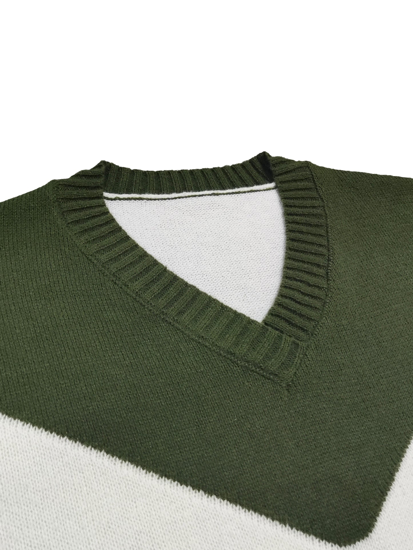 Sixsr Plus Size Casual Sweater, Women's Plus Colorblock Long Sleeve V Neck Slight Stretch Knitted Pullover Jumper