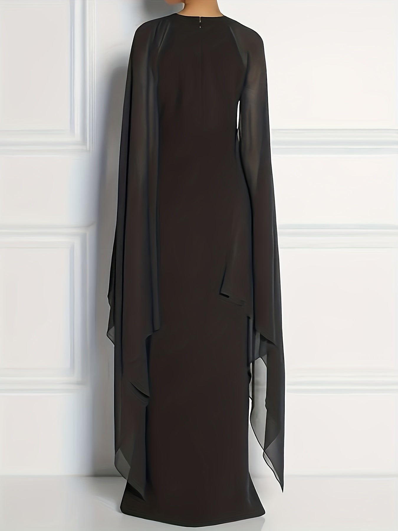 Sixsr Plus Size Elegant Bridesmaid Dress, Women's Plus High Split Flare Sleeve Slight Stretch Maxi Formal Dress With Cape