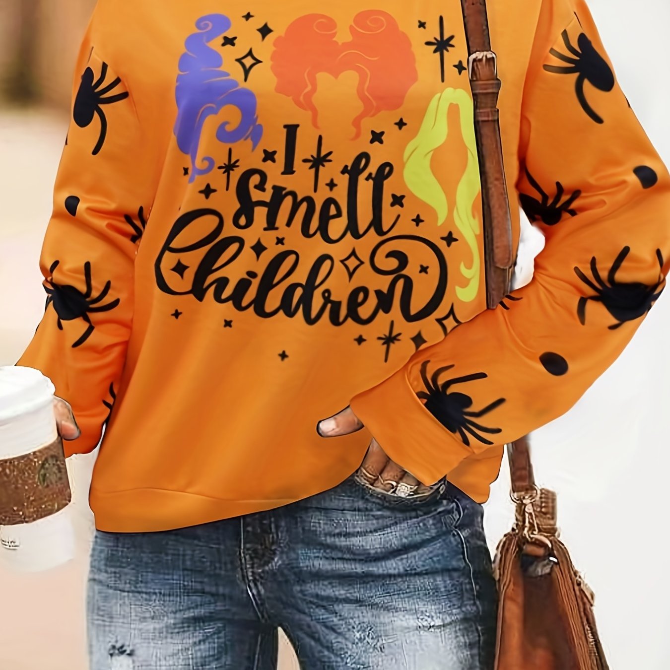 Sixsr Halloween Graphic Print Sweatshirt, Casual Crew Neck Long Sleeve Sweatshirt, Women's Clothing