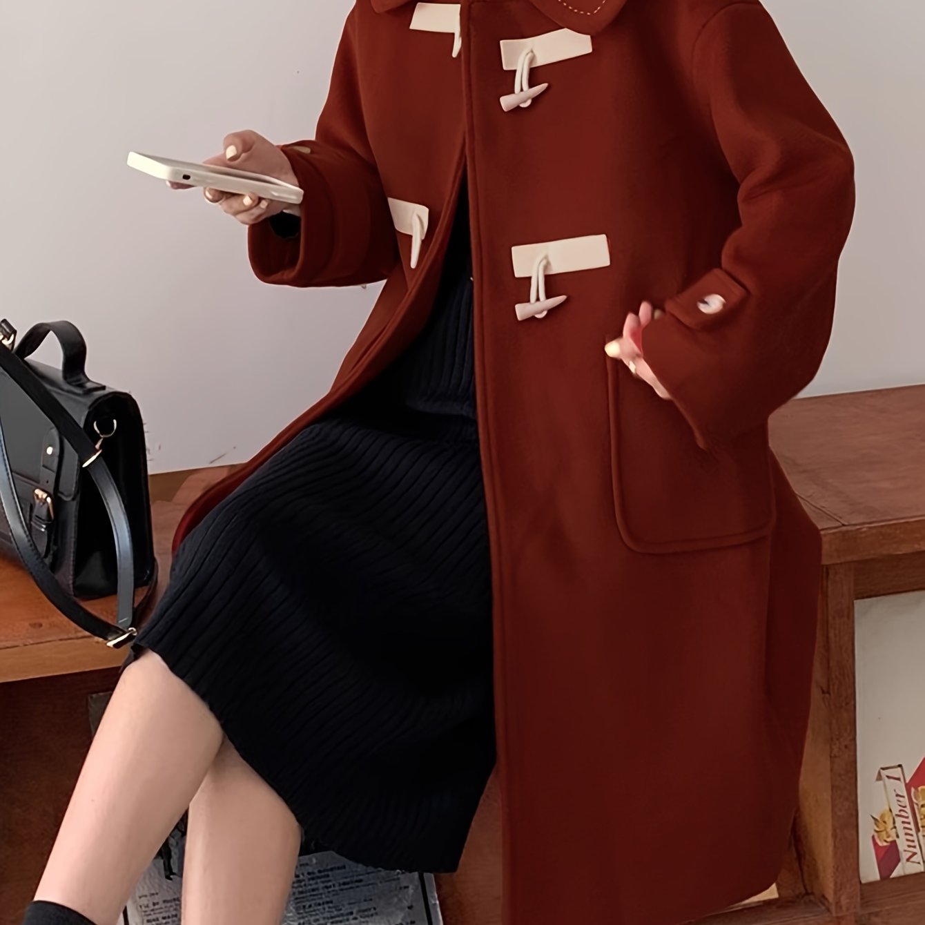 Sixsr Peter Pan Collar Patched Pockets Overcoat, Preppy Long Sleeve Button Front Overcoat, Women's Clothing