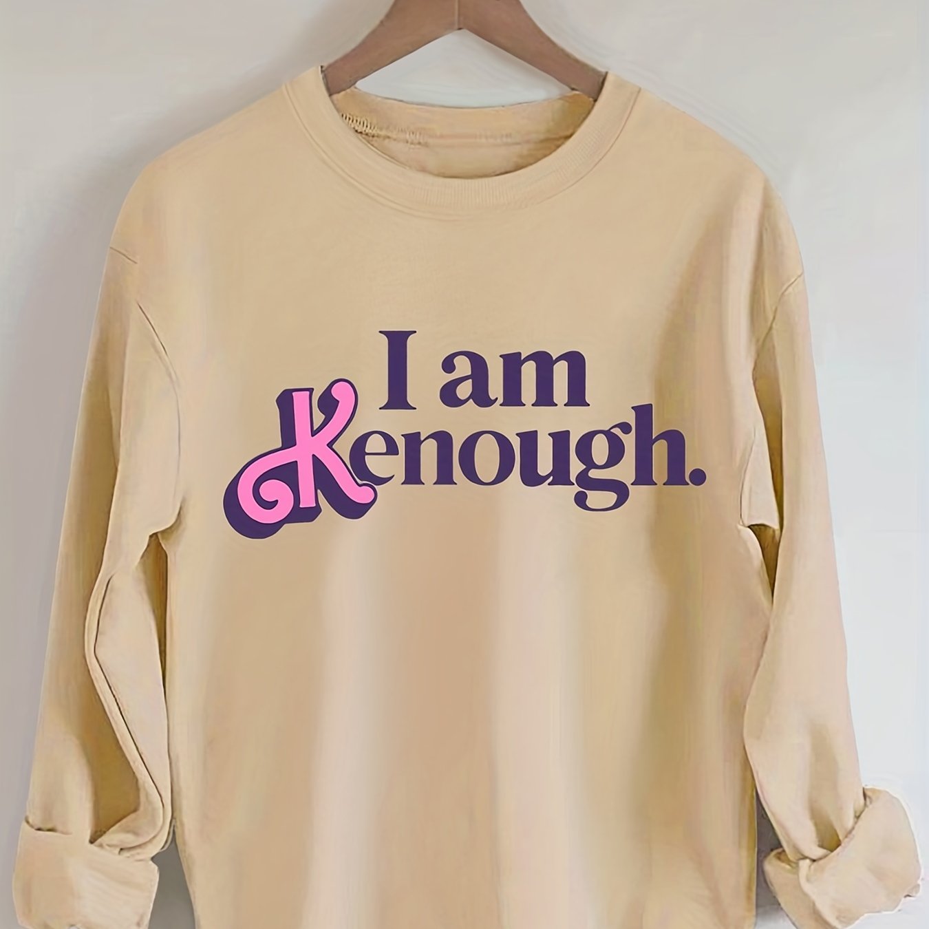 Sixsr I Am Kenough Print Sweatshirt, Casual Long Sleeve Crew Neck Sweatshirt For Winter & Fall, Women's Clothing